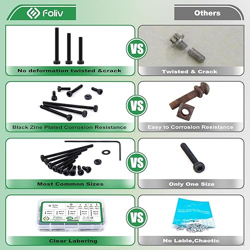 Miniatura 3 de FOLIV Kit surtido de tornillos y tuercas métricos, 780 piezas M2 hexagonal, tornillos hexagonales y arandelas de tuercas, tornillos hexagonales