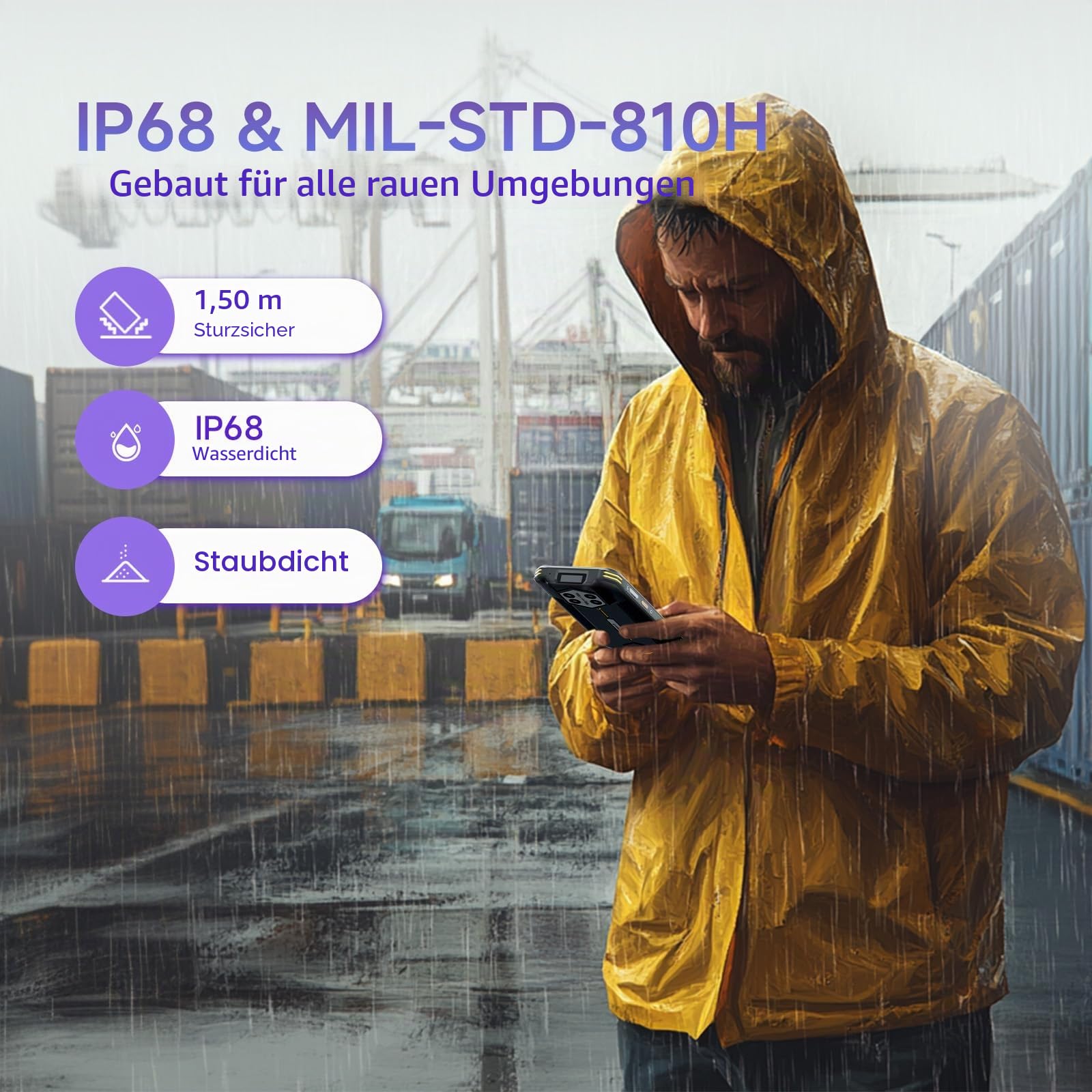 Android 14 Barcode Scanner H68T - Zebra SE4710 Scan-Engine Mobil PDA, 8GB+128GB IP68 Robustes Datenterminal für Lager & Logistik, 6,5 Zoll FHD Display, 5800mAh NFC WiFi 4G