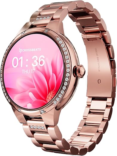 CrossBeats Diva 1.28” Stylish Smart Watch for Women with Stone Studded Bezel| Amoled Display | Female Health Tracker | 10...