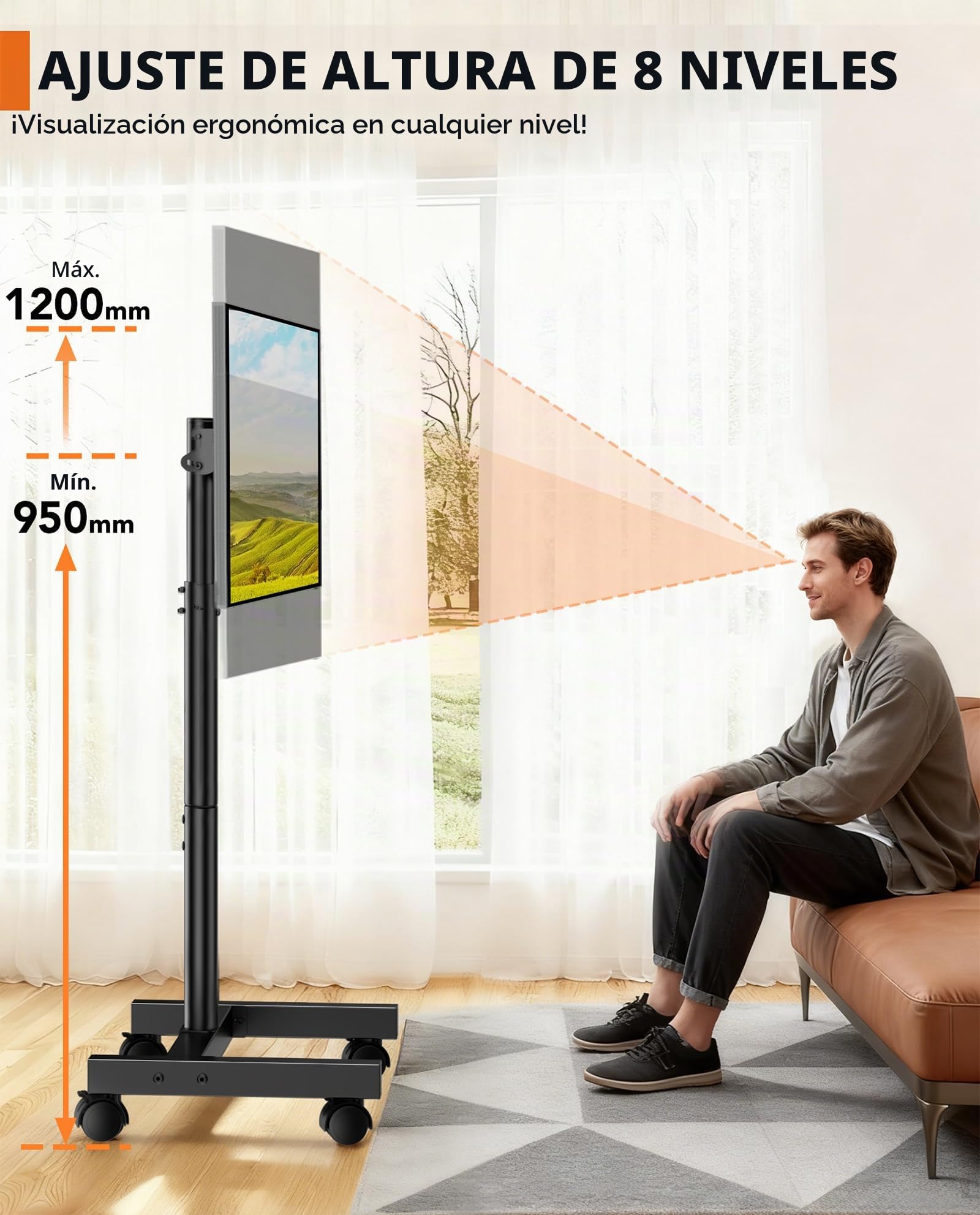 HEMUDU Soporte TV con Ruedas 13-50" 20kg | Soporte TV pie Altura Ajustable | pie para TV inclinable VESA 200x200 HT1007TBM