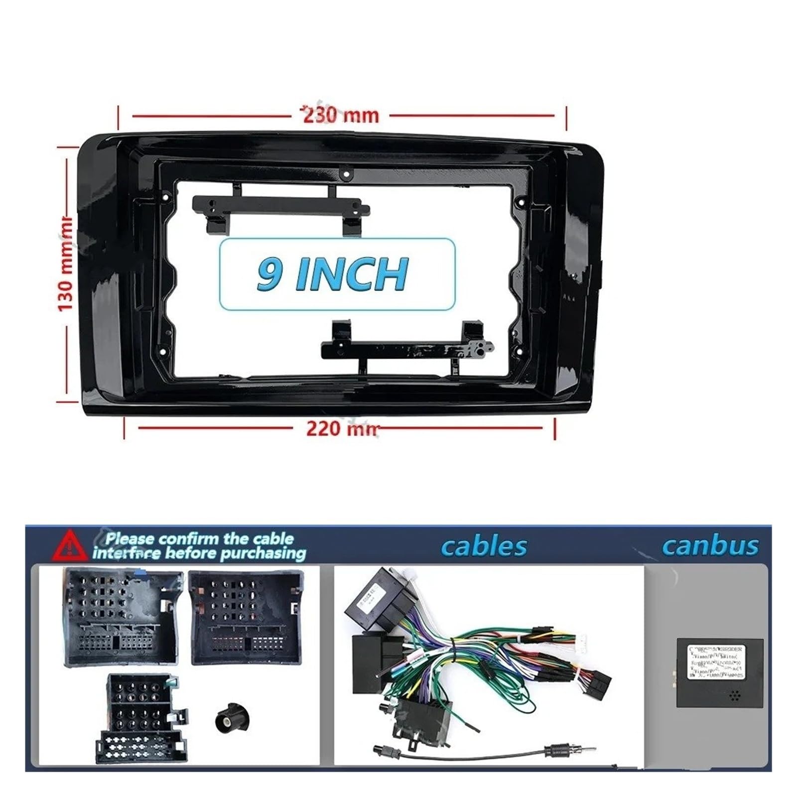 AVFORA Stereo Radio CD Panel Trim 2 DIN Telaio Auto 9 Pollici UV Nero Radio Android Fascia Panel Mp5 per Benz ML350 ML300 ML4500 W164 GL350 GL400 GL450 X164 2006-2010