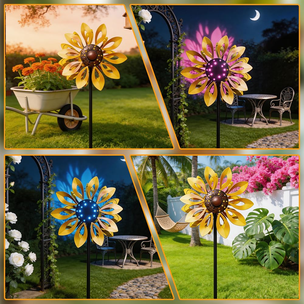 Einzigartige und Magische Metall Windmühle, 3D Metall-Windmühle, Edelstahl Windrad GartenMetall, MagischeWindmühle, Wind Spinner Garten für Garten, Terrasse, Landschaft Dekoration (Gold, B)