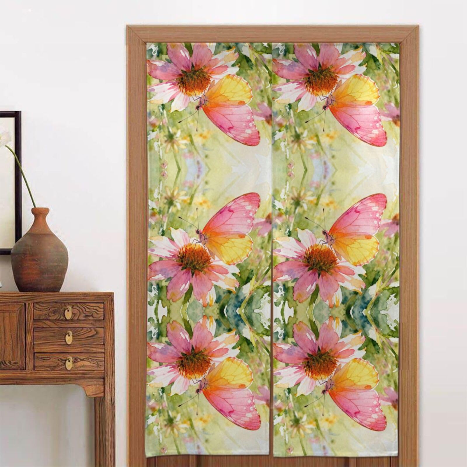 CNTDBU Butterflies and wildflowers Door Curtain 34x56 Inch-Room Divider Panel for Privacy, Entryway Screen for Kitchen Bedroom