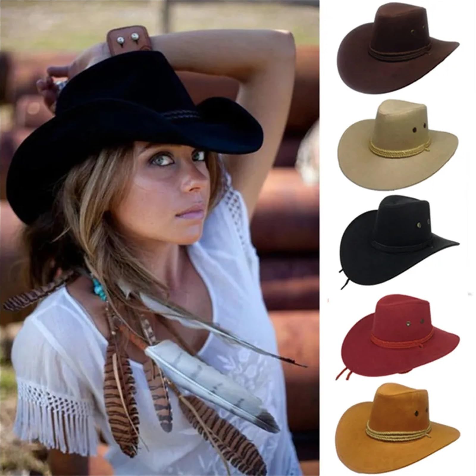 Cappello da Cowboy Berretti da Cowboy for Uomo Cappello da Donna in Ecopelle Cappello da Sole con Tesa Selvaggia per Adulti Cosplay All'Aperto(Pink)