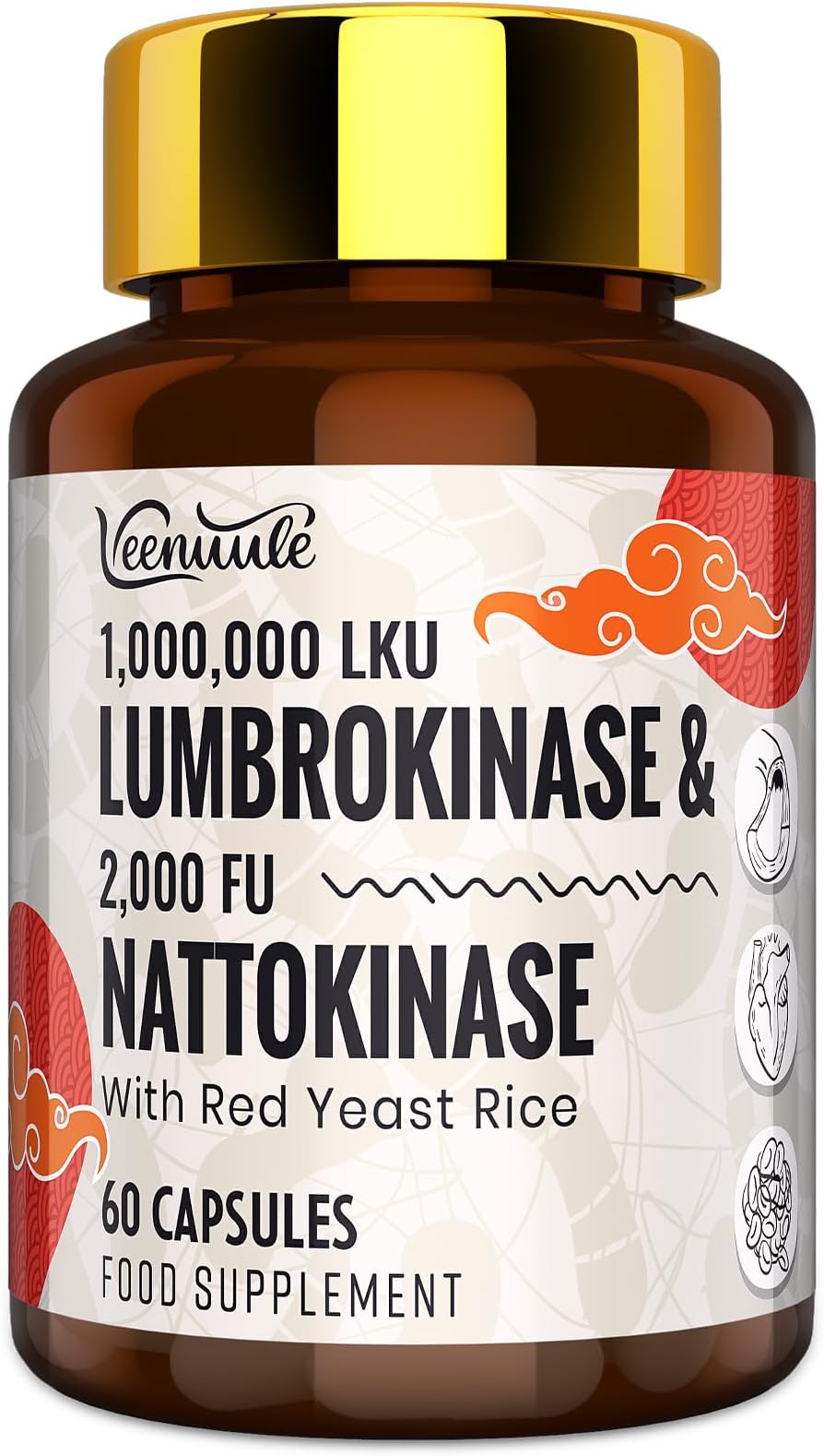 Lumbrokinase Supplement 100mg │ Maximum Activity - 1,000,000 LKU │ Lumbrokinase Capsules with Nattokinase 100mg 2000 FU for Blood Circulation and Cardiovascular Health, 60 Capsules