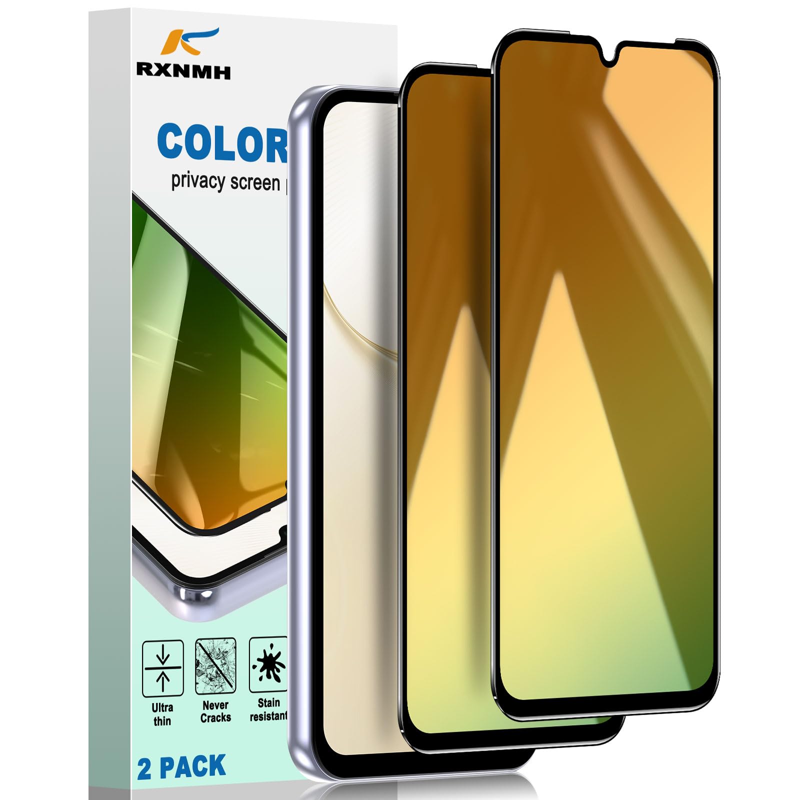 Privacy Tempered Glass Screen Protector for Samsung Galaxy a14 5g Screen Protector, 6.6 inch,Gradient Colorful, Anti-Spy, Anti-Blue Light，No Bubble