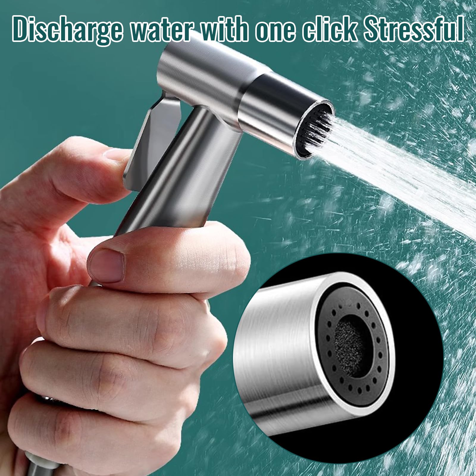 WC Duschkopf Set Silber Bidet Brause Set Mit Halterung – Edelstahl Handbrause & Schlauch Für WC Hygiene, 150cm, 1/2" Gewinde 150 Cm Bidet Schlauch - Foto 3