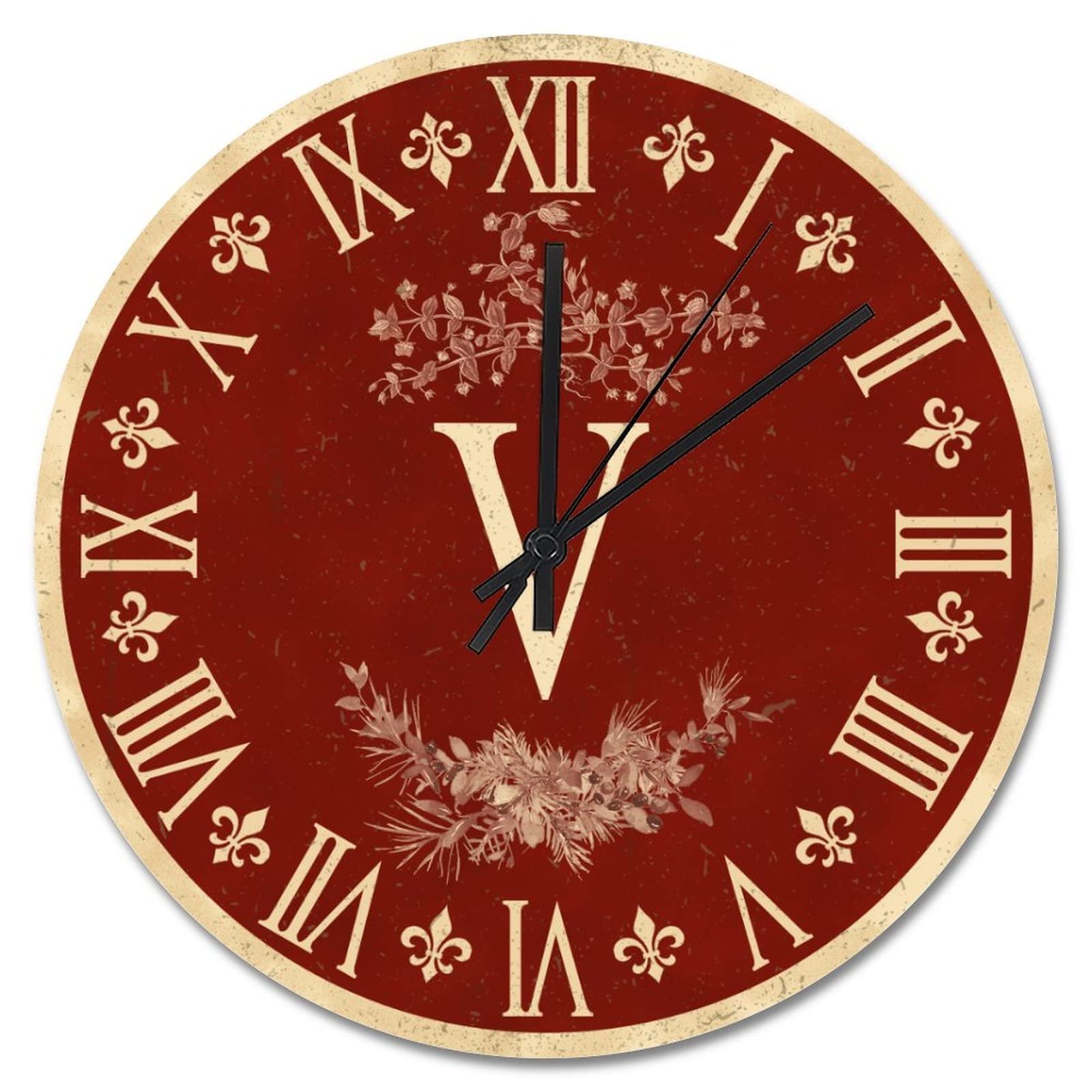 Horloge murale silencieuse lettre V de 38 cm pour un salon vintage et rustique sans tic-tac