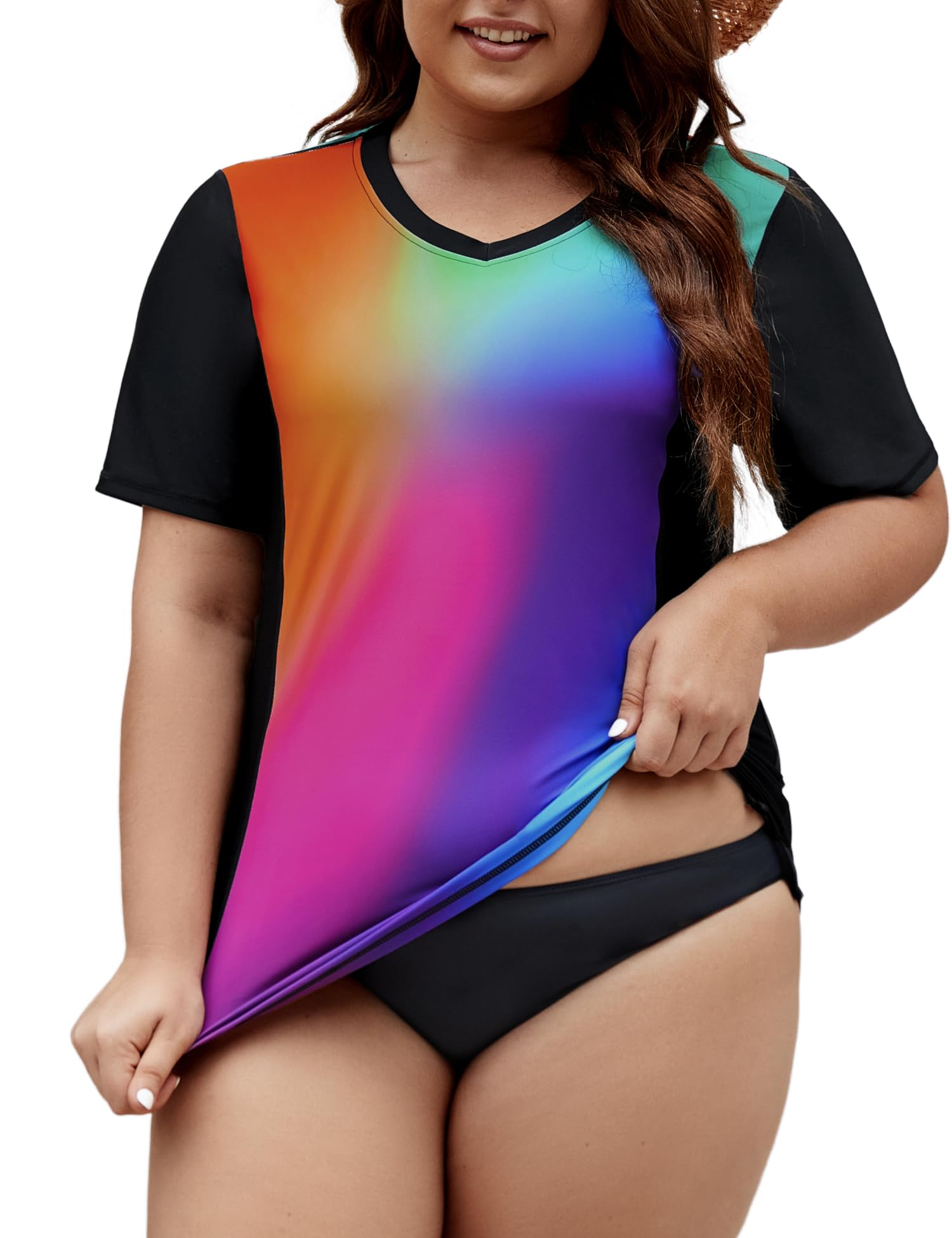 Tournesol Women's Plus Size Rash Guard UV Sun Protection Swim Shirts Short Sleeve Swimwear Swimsuit Tops