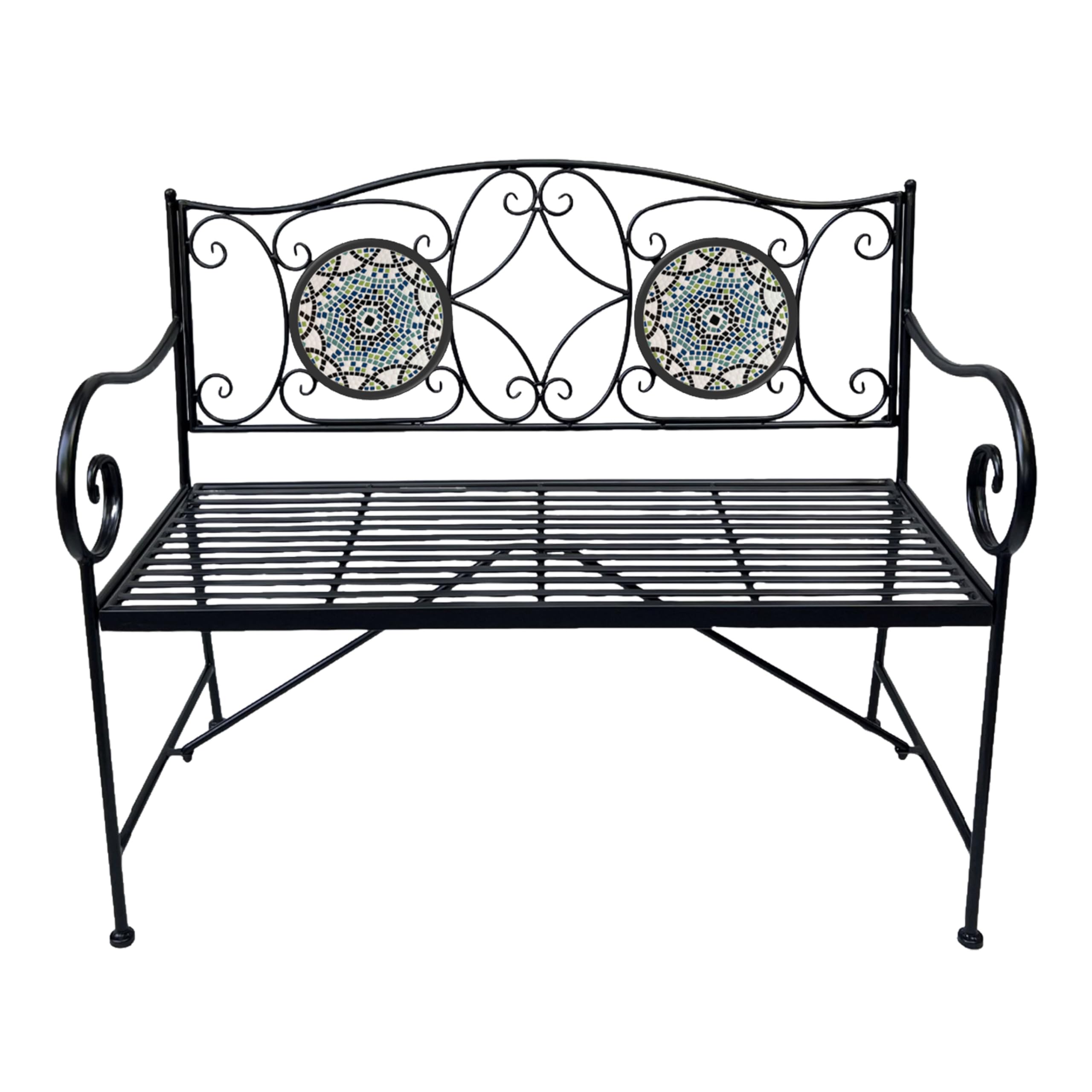 Banc de jardin en mosaïque AXI Margot : fini le mobilier fragile, place au métal et céramique