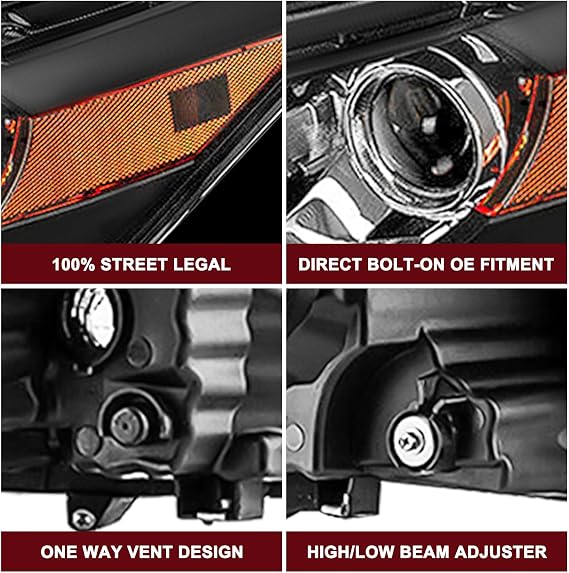 JSBOYAT Headlight Assembly Replacement for 2008 to 2012 Honda Accord 2-Door Coupe Projector Black Housing