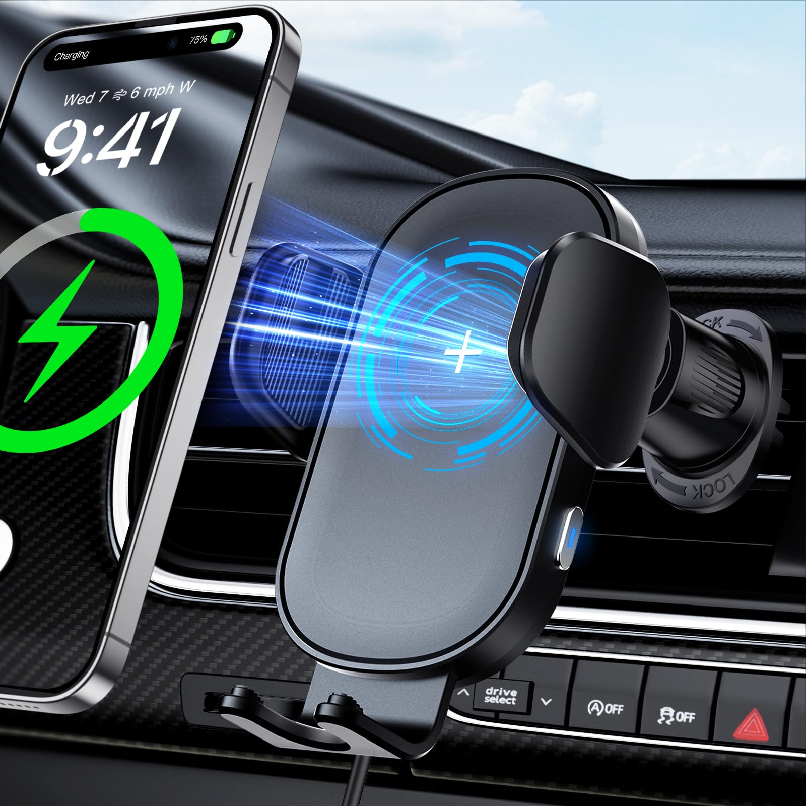 Beeasy 15W Fast Wireless Charger Auto - Handyhalterung Auto Mit Ladefunktion - Automatischer Induktives Qi Ladestation Kfz - Handy Halterung Auto Ladegerät Lüftung für iPhone Samsung Huawei LG usw