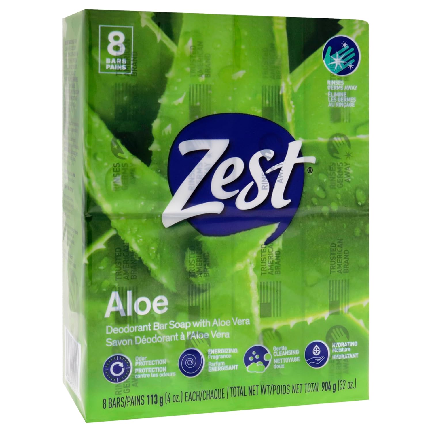 Zest 8-Bar Bath Size Soap, Fresh Aloe, 4 Ounce (Pack of 32)