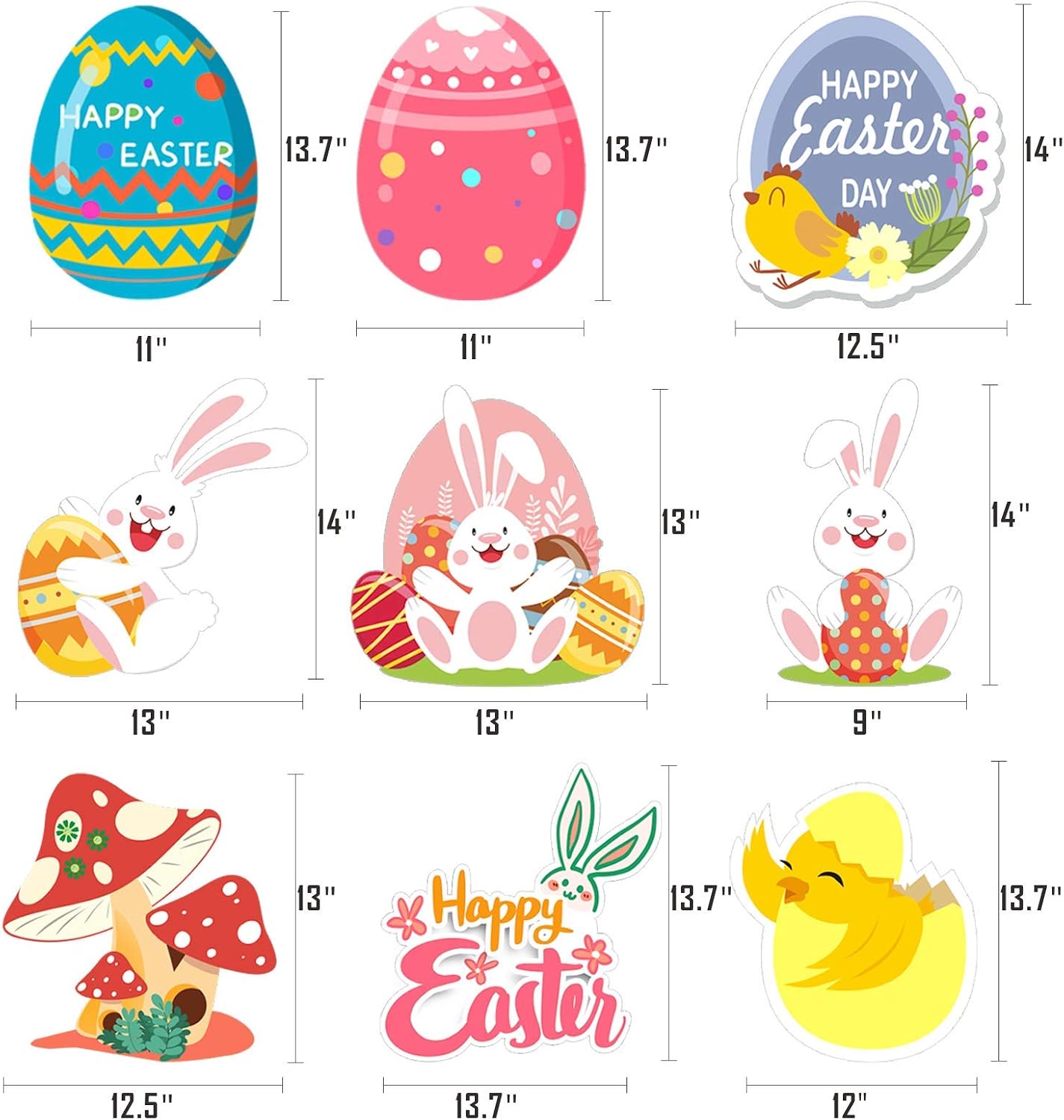 9 Pieces easter yard signs garden decorations outdoor, happy easter yard sign with Stakes, large ornaments for outside Corrugated Plastic Bunny Egg Chick