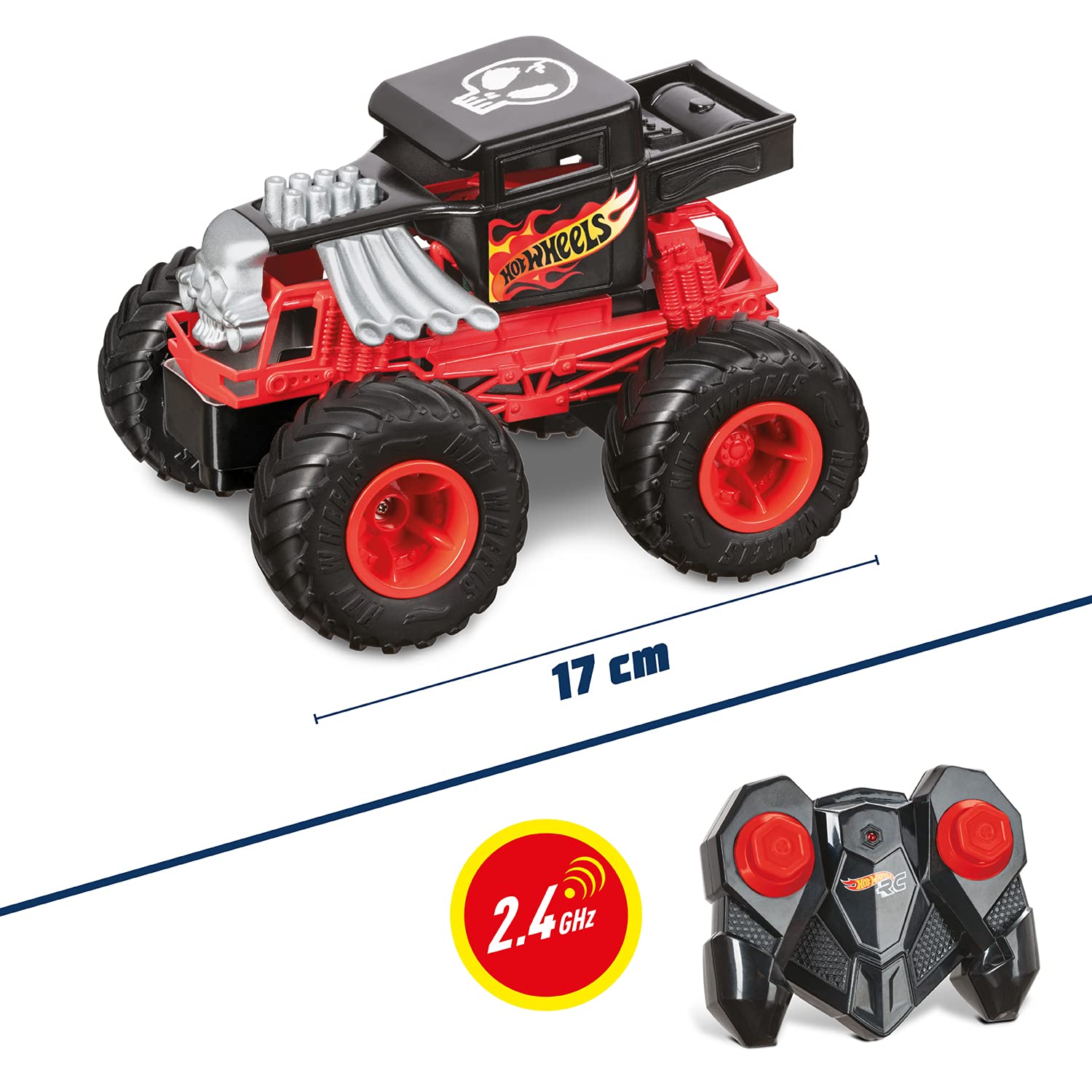 Hot Wheels RC Monster Truck Bone Shaker 17 Motors 2,4 GHz zdalnie sterowany samochód dla dzieci Czerwony/czarny