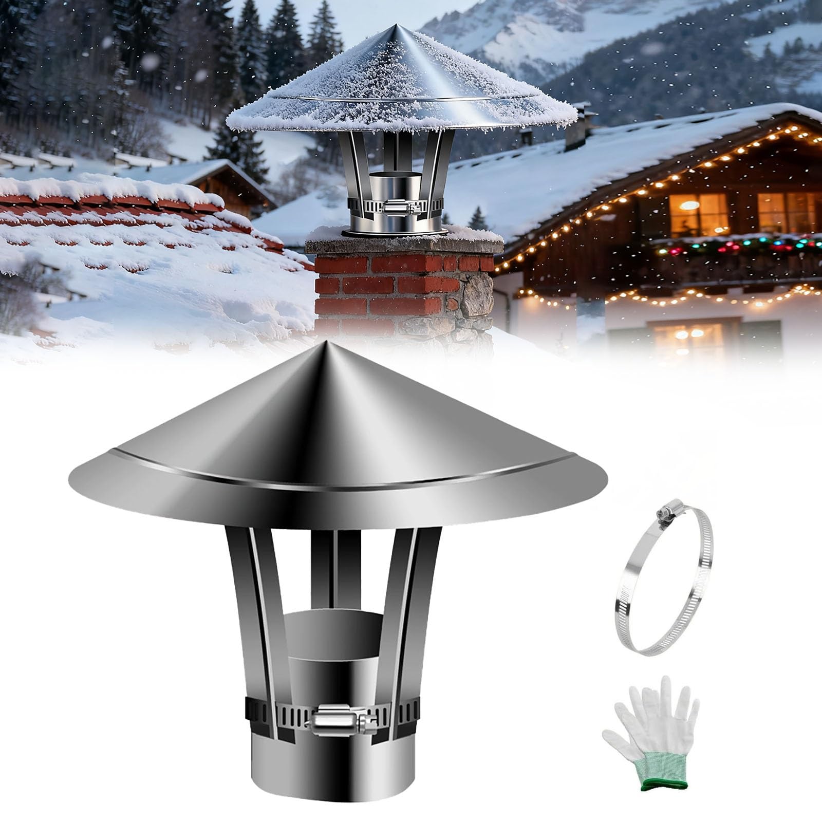 OYSKGNCMW Cone Top Chimney Cap 201 Stainless Steel Adjustable Roof Vent Cover with Gloves, Fireplace Flue & Stove Pipe Rain Guard for Outdoor Chimney Protection(230mm/9.1")