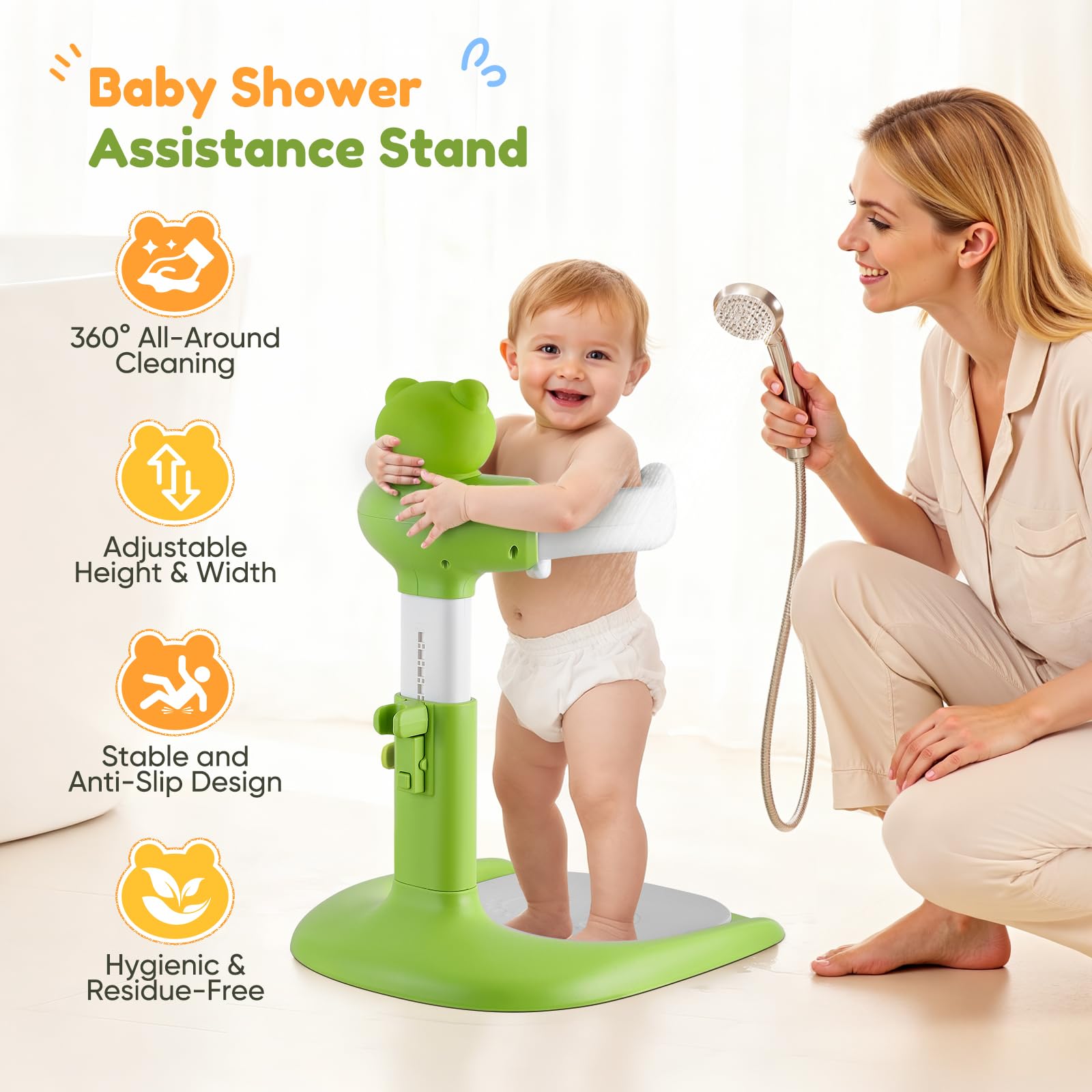 Support de Douche Bébé Debout, Baby Shower Stand Bath pour 6-36 Mois,Tour de Douche Réglable pour Aider Bébé,comme douche bebe debout et cadeau prénatal
