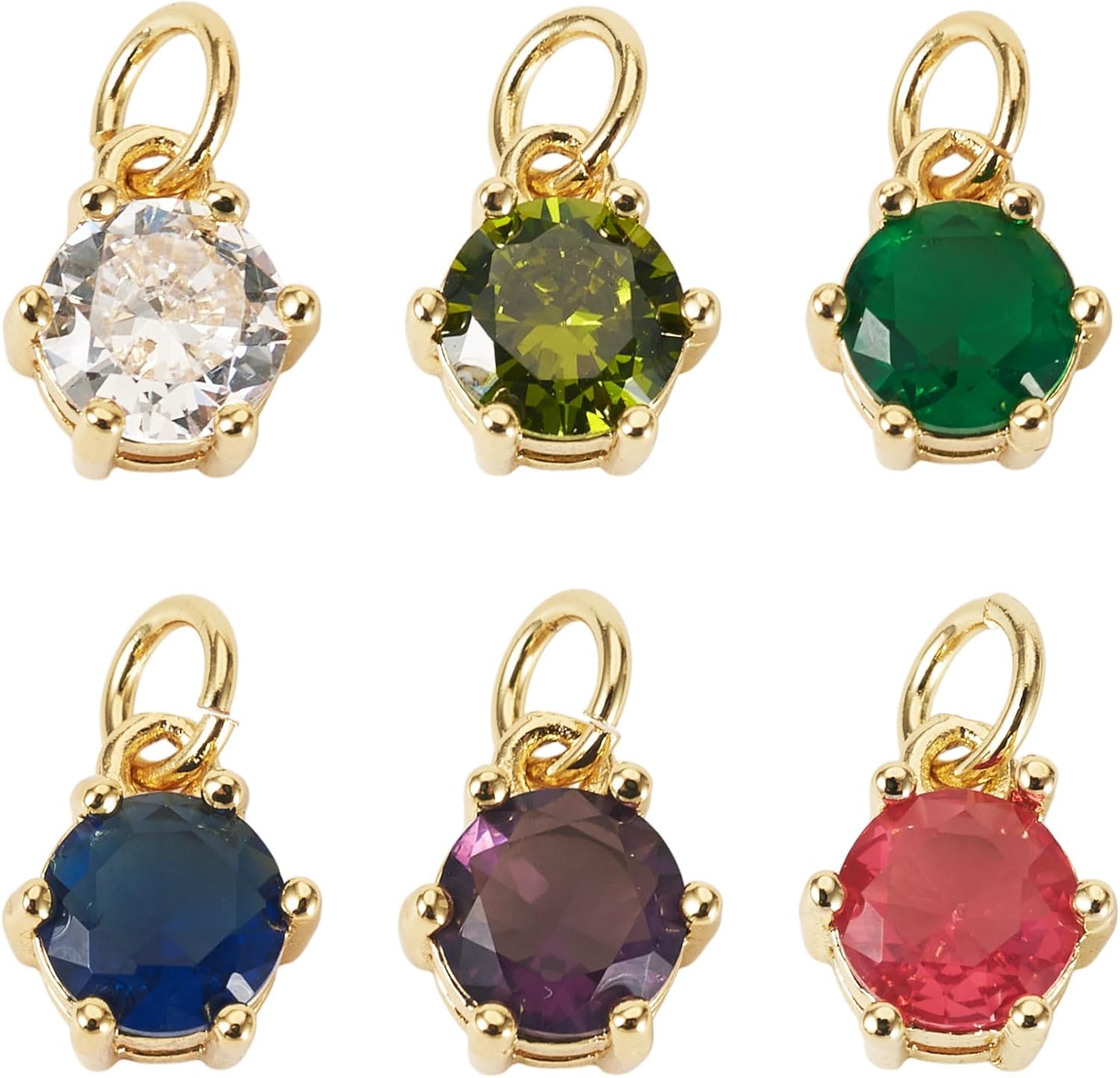 KISSITTY 6 Colors Cubic Zirconia Charms Brass 18K Gold Plated Round Faceted Crystal Dangles Pendants with Loops for Jewelry Making Necklace Bracelet Earrings DIY Crafts Women Valentine Supplies - Image 7