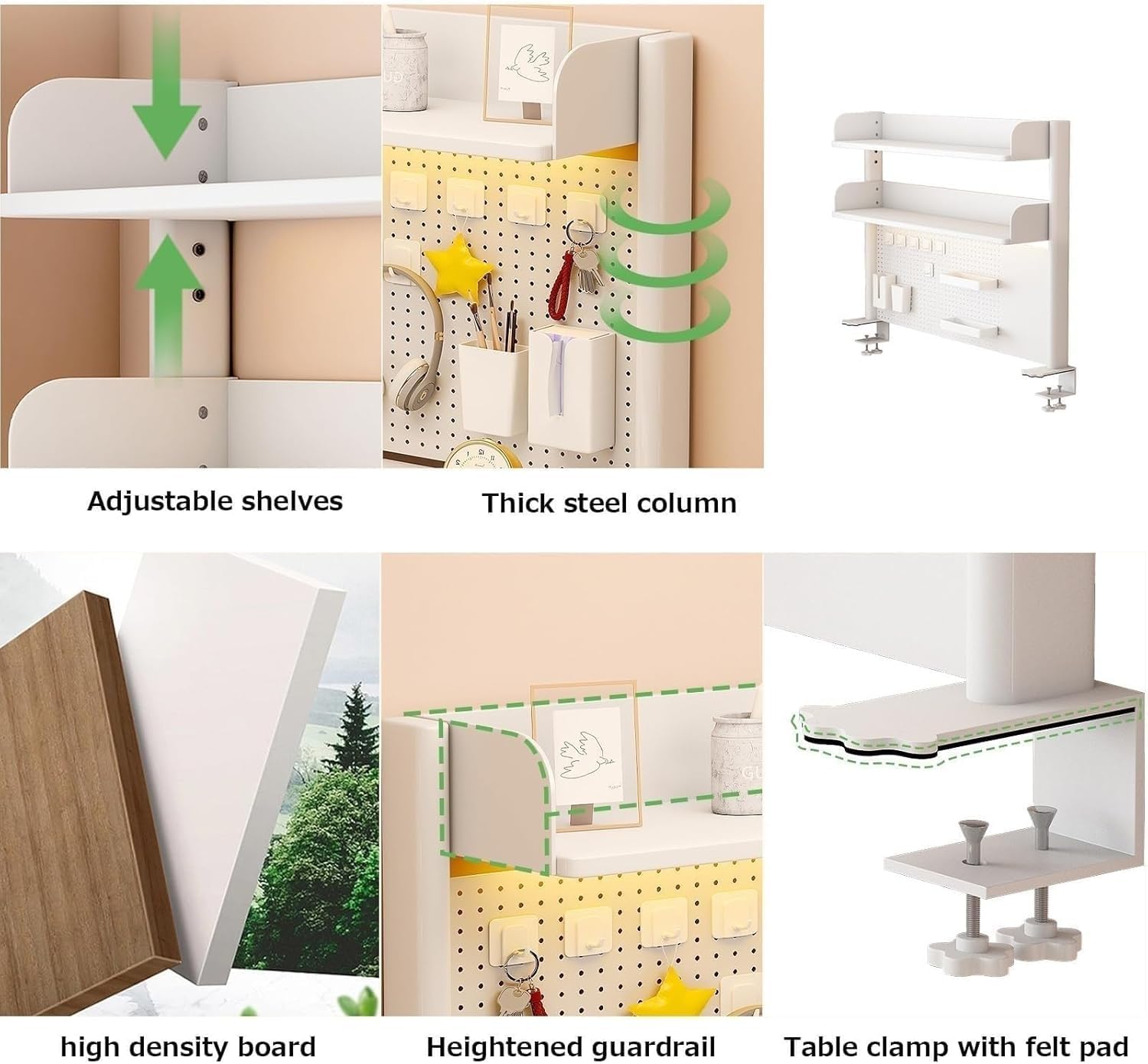 Schreibtisch-Organizer zum Klemmen, 2-stöckiges Aufbewahrungsregal mit Stecktafel, kein Bohren, Karbonstahl, Zubehör für Gaming und Heimbüro, platzsparendes Design