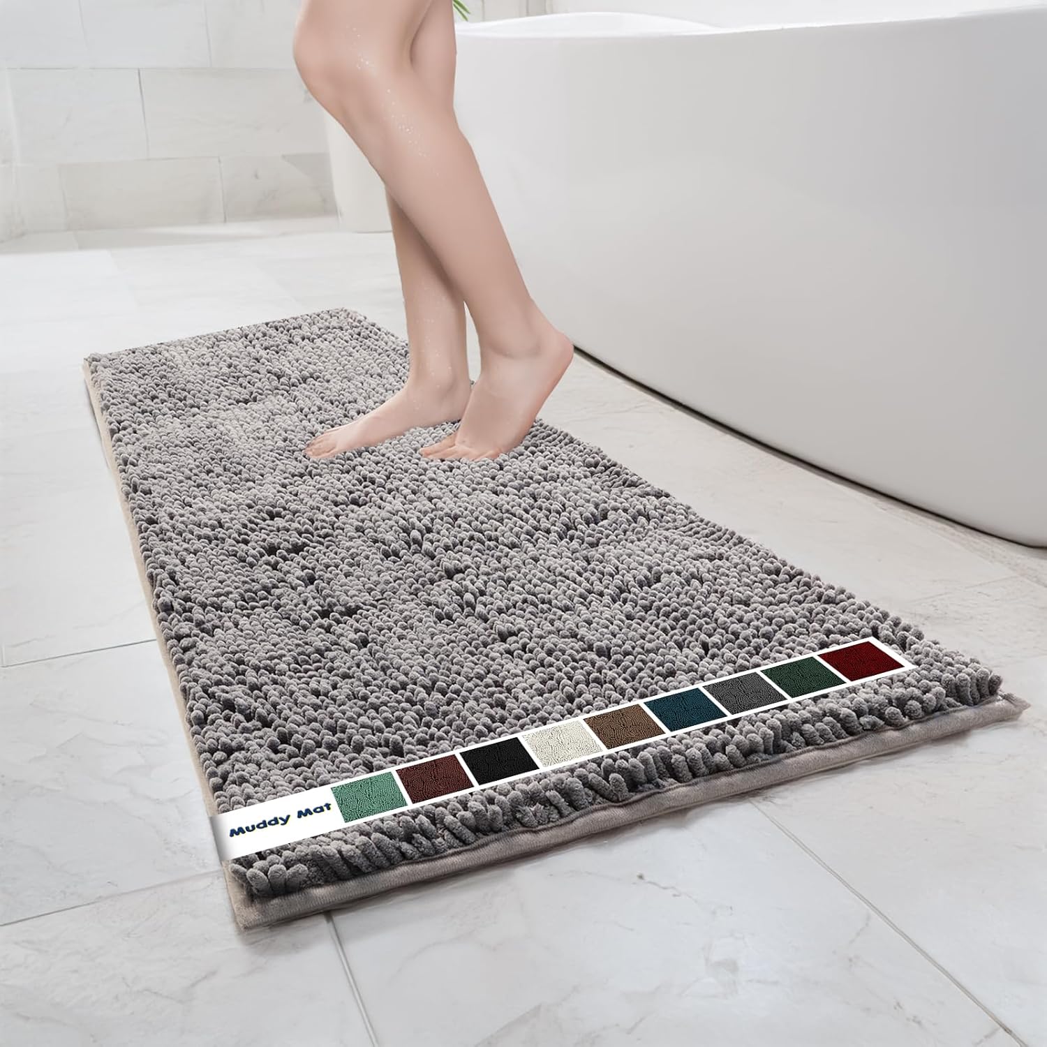 Muddy Mat Chenille Bathroom Rugs Quick Dry Microfiber Mats Non Slip Washable, Extra Thick, Soft and Highly Absorbent Bath Mats for Bathroom, Kitchen, and Shower Floor - Grey Runner 59"X24" Runner (59" X 24") Grey