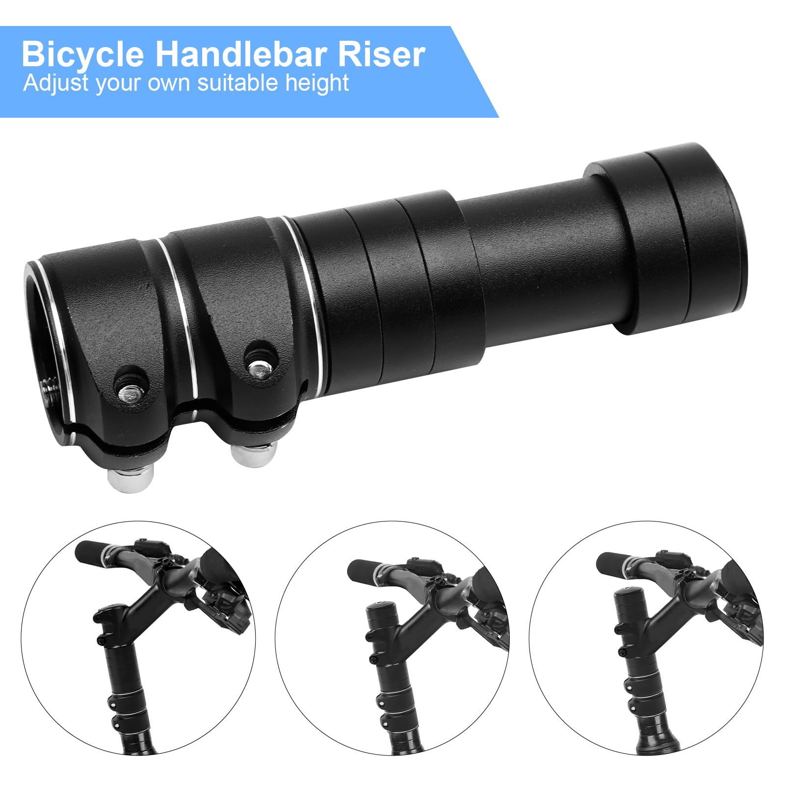 APOMOONS Rialzo Manubrio per Bicicletta con Chiave Esagonale,Rialzo Manubrio in Alluminio Cube Rialzo Manubrio MTB Rialzo Manubrio per Biciclette da Corsa MTB e City Bike da 28,6MM (Nero 138 X 28,6MM)