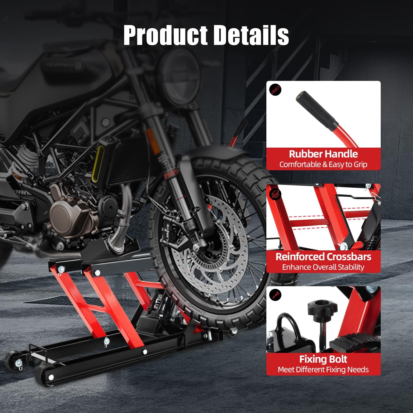 Motorradheber Hydraulisch 1500lbs/680kg – Motorrad-Lift mit 3-Fach Sicherheitsverriegelung, Rollen & Rutschfester Gummiauflage – für Werkstatt & Garage