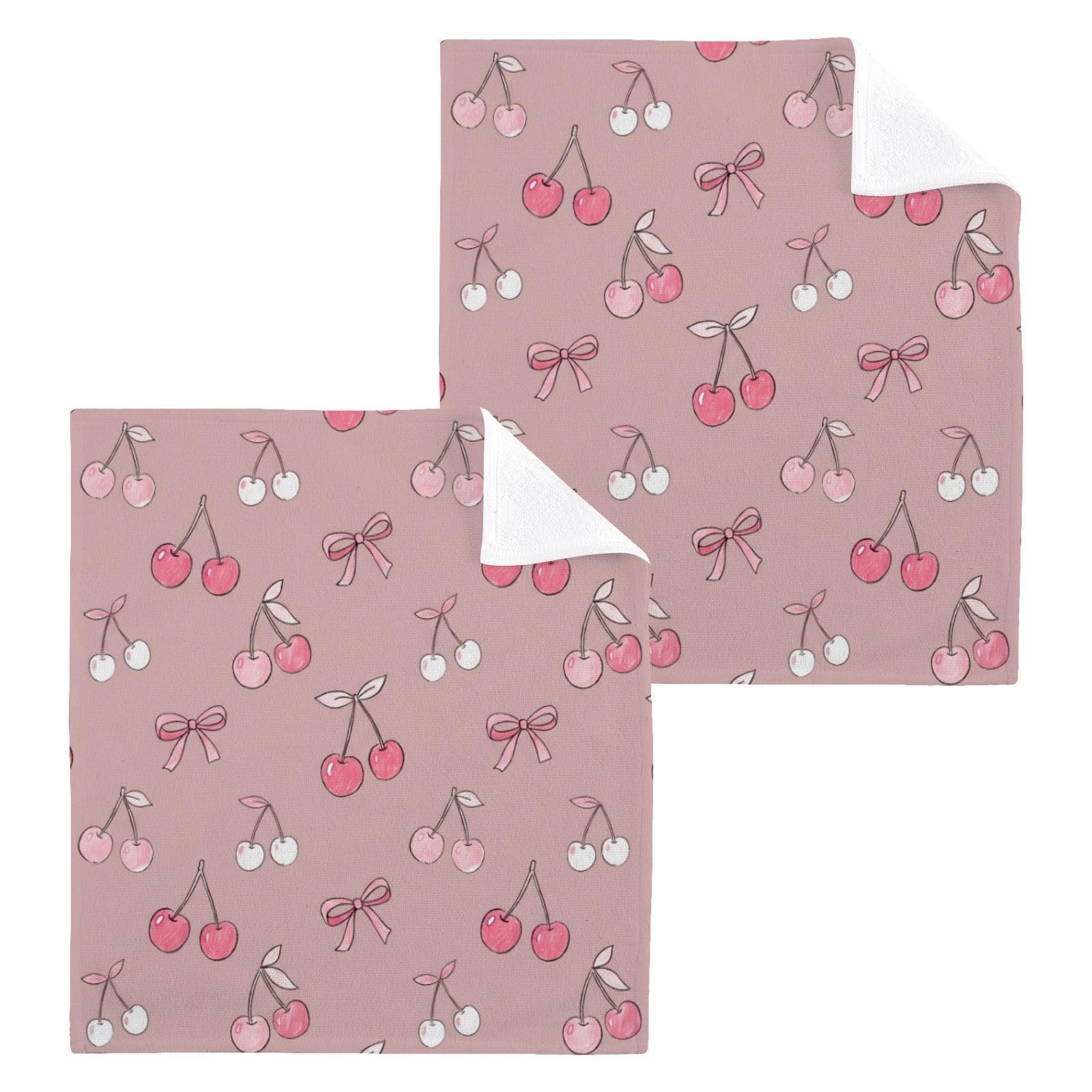 BOESI Soft Cherry Sketch 12x12in Cotton Washcloth,Face Towel