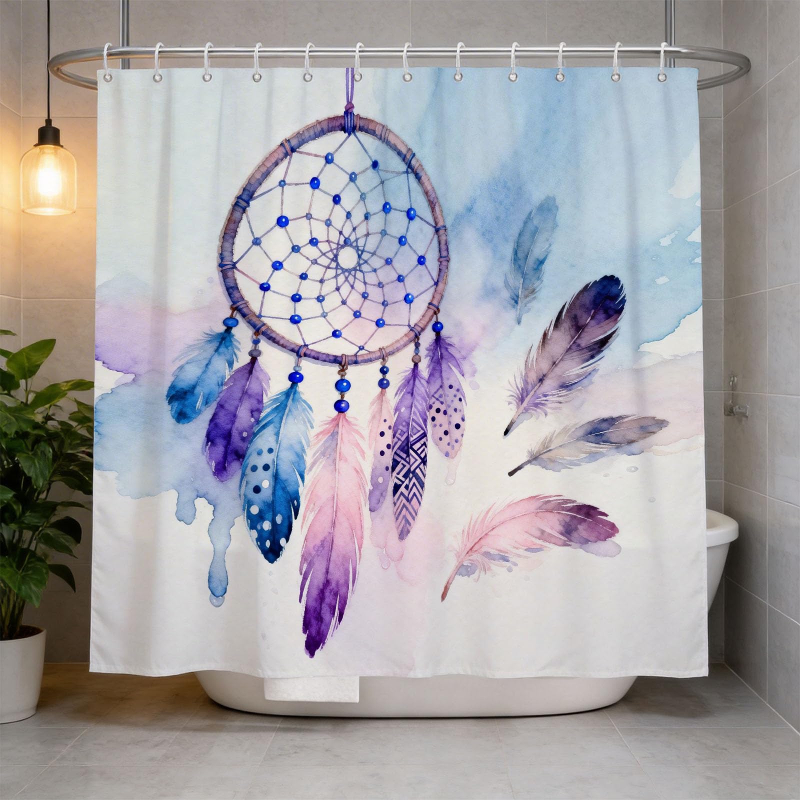 Hongduo 3D Feather Shower Curtain for Stalls Bathtubs Cartoon Bathroom Decor Shower Curtain Set Polyester Fabric Waterproof 180x180cm/71X71 Inch with Hooks