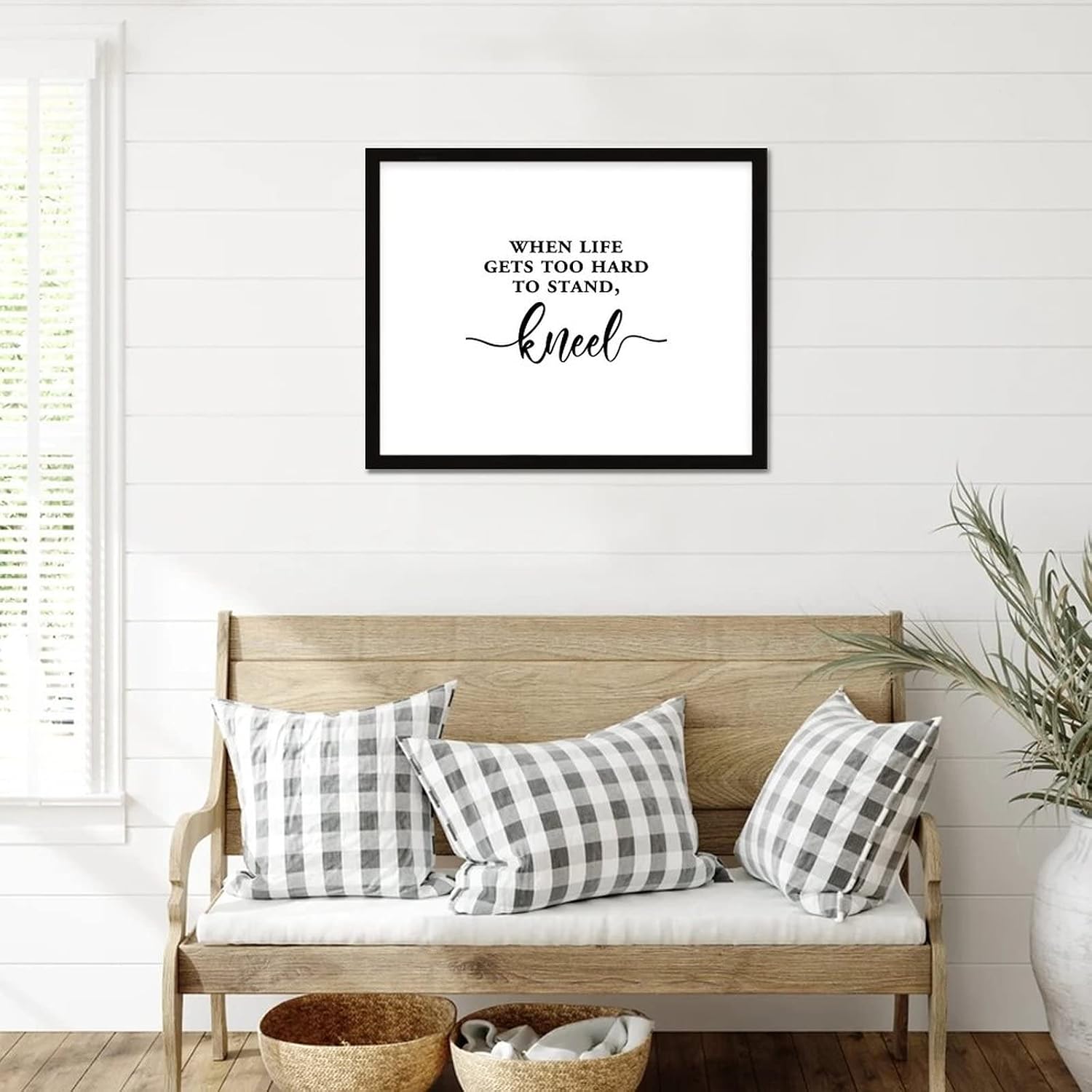 Bible Quotes Wood Framed Plaque Life Positive Quote Christian Saying When Life Gets Too Hard to Stand Kneel Frame Wood Signs Retro Wood Sign for Washroom Coffee Bar Entryway Wall Decor 16x20in