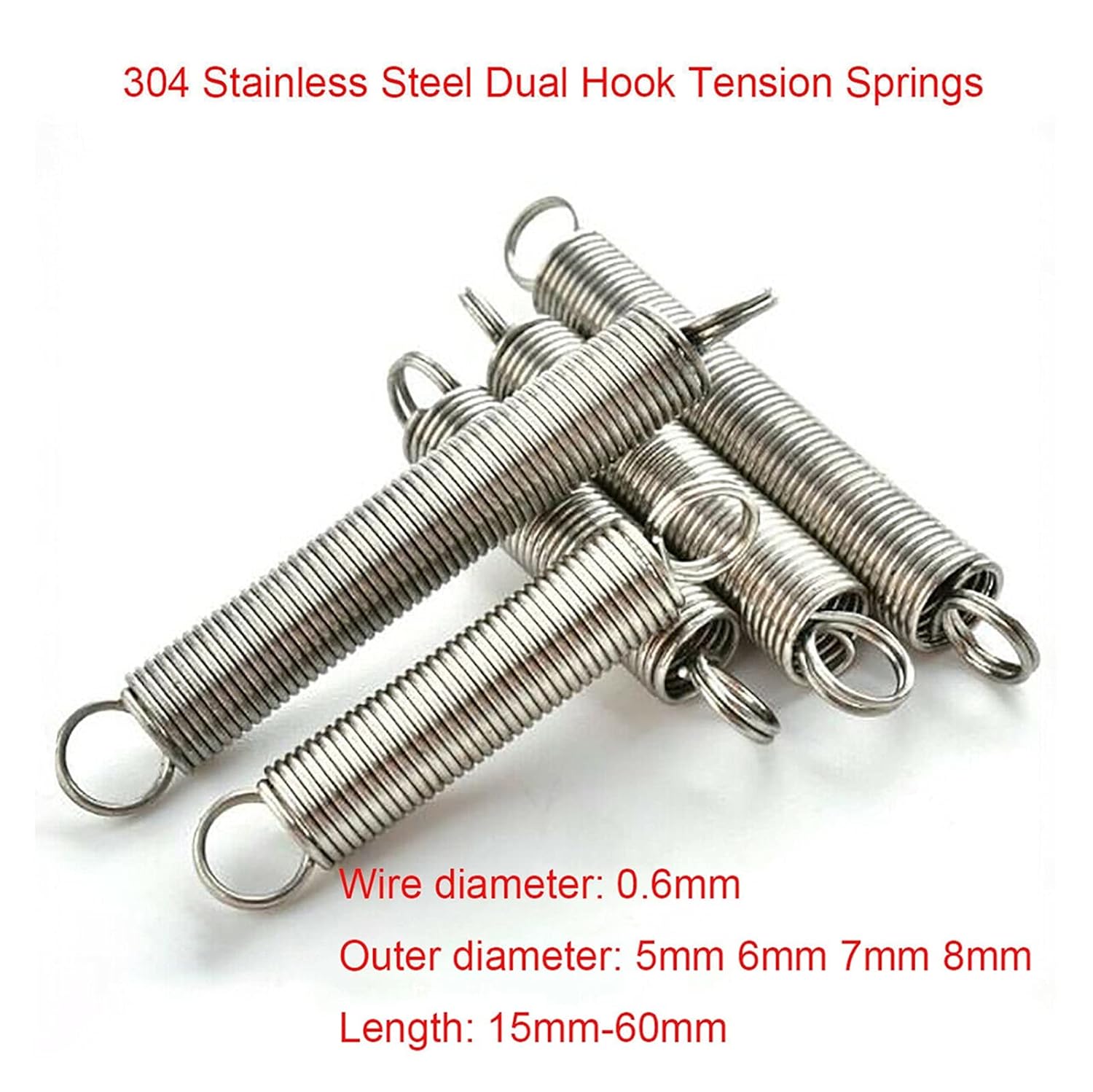 Metal Tension Spreplacement 10 Pieces of 0.6Mm Wire Diameter Double Hook Tension Extension Spouter Diameter 5/6/7/8Mm Length 15Mm-60Mm/5Mm/30Mm