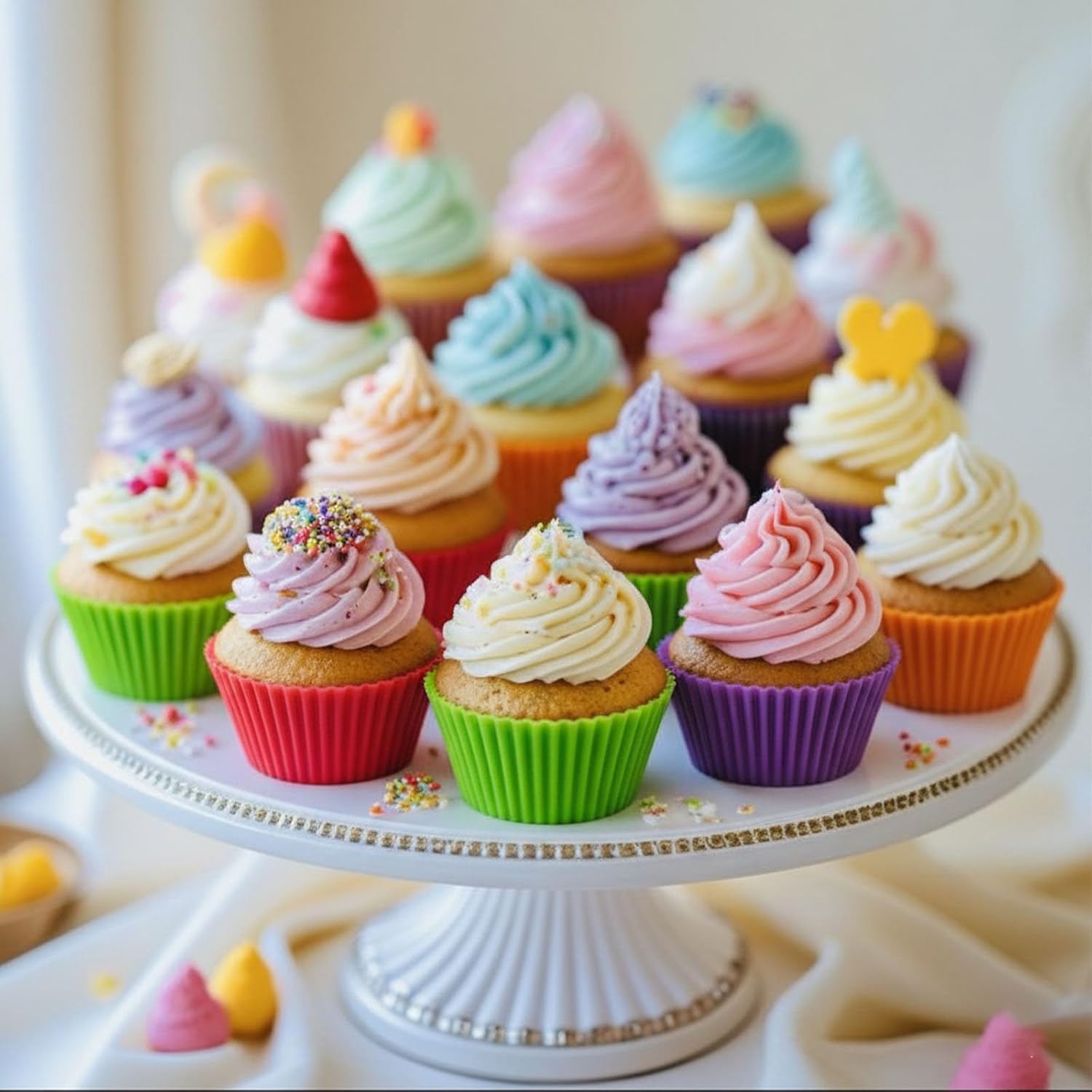24 Pack Reusable Silicone Cupcake Baking Cups, 2.96 inch