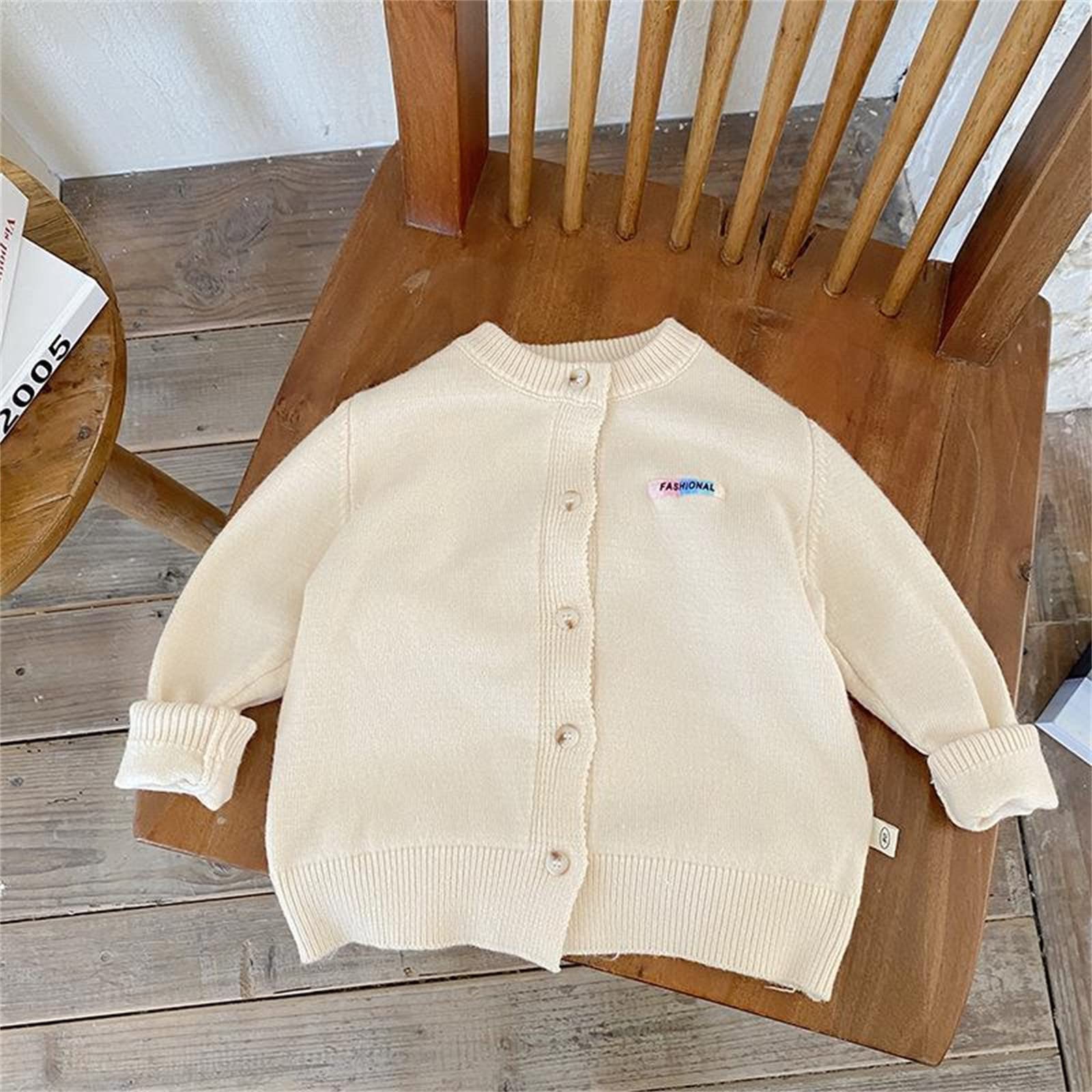 RNTOP Kids Toddler Button Cardigan Sweater Baby Girls Boys Solid Color Long Sleeve Knit Sweaters (Beige, 6-12 Months) b191p