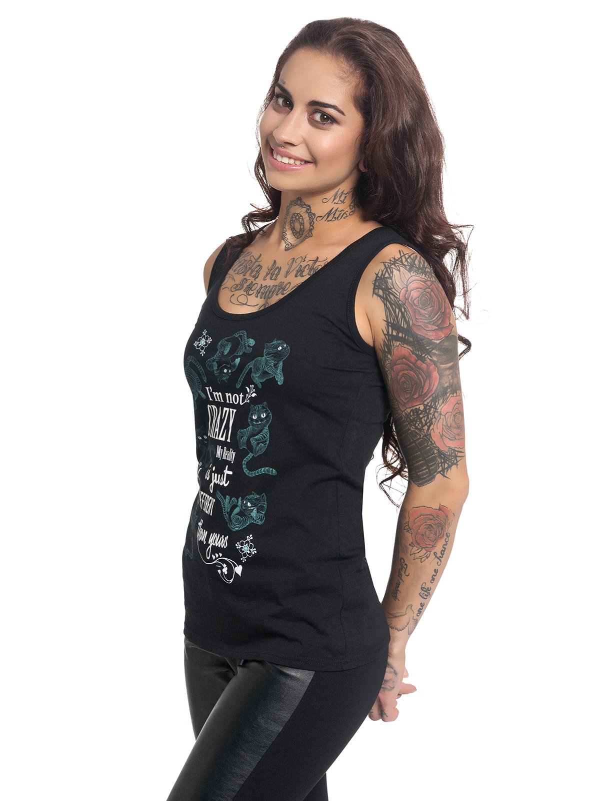 Alice in Wonderland Cheshire Cat - I'm Not Crazy Donna Top Nero Regular