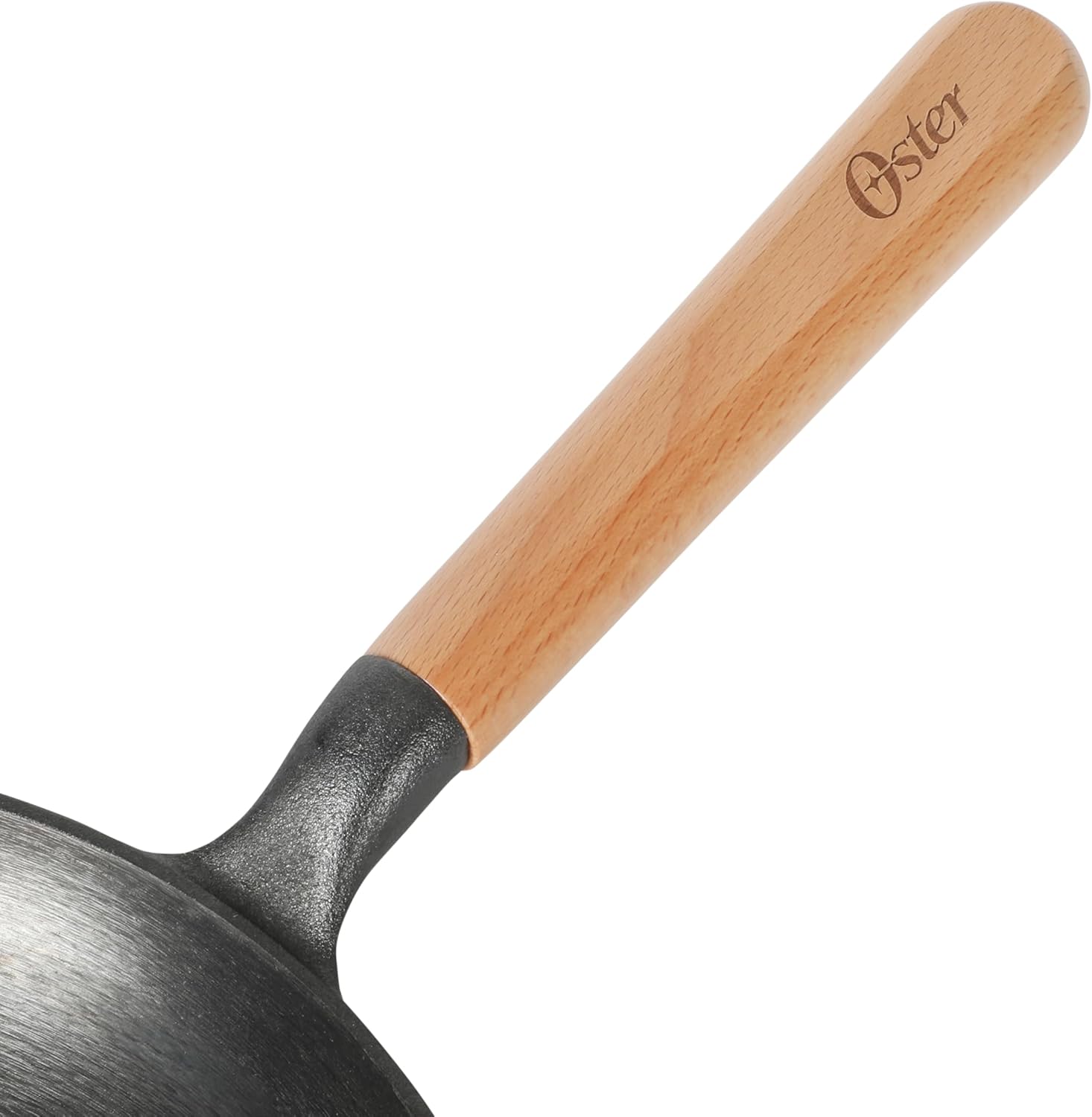 Oster Platinum Flintfield 9.5 Inch Pre-Seasoned Cast Iron Skillet with Wood Handle, Natural Nonstick Lightweight Cast Iron Frying Pan for Searing, Sautéing & Everyday Cooking