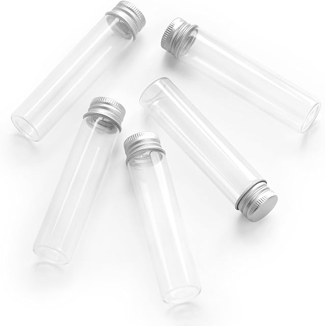FiveSeasonStuff Glass bottles mini Glass Bottles Sample Bottle Wish Bottles with Aluminium Lid for Decoration, Gift, DIY. (25ML)