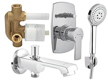 PARRYWARE Crust Concealed Diverter Complete Set (Concealed Diverter Body+ Exposed Part KIT+TIP-TON SPOUT+Hand Shower), Chrome Finish(G5051A1+G3150A1+G3128A1+T9819A1)