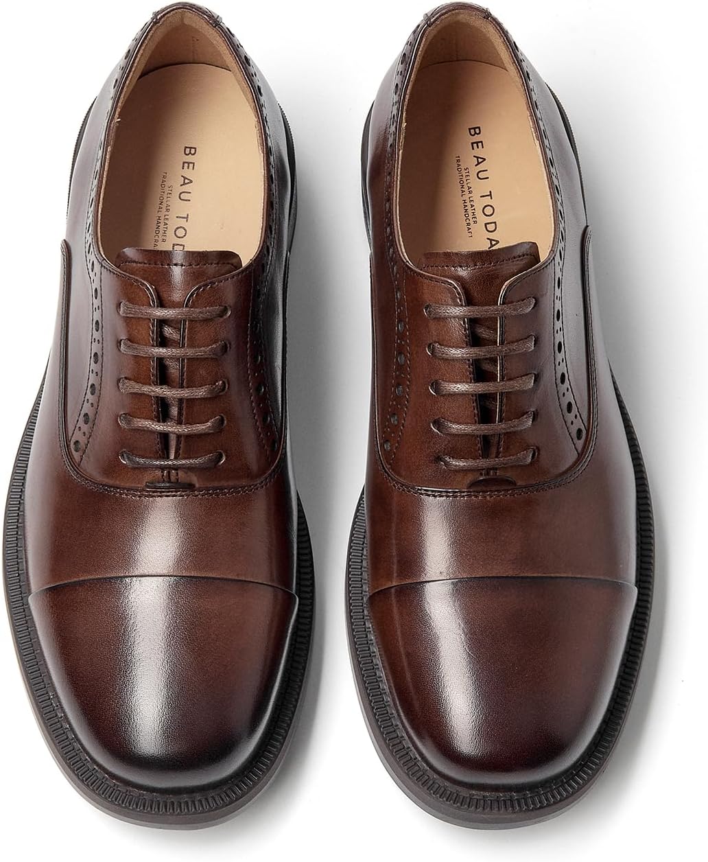 BEAU TODAY Women's Oxfords Dress Shoes, Leather Lace-Up Oxfords for Women, Comfortable Formal Cap Toe Business Casual Non Slip Office Driving Oxfords Shoes