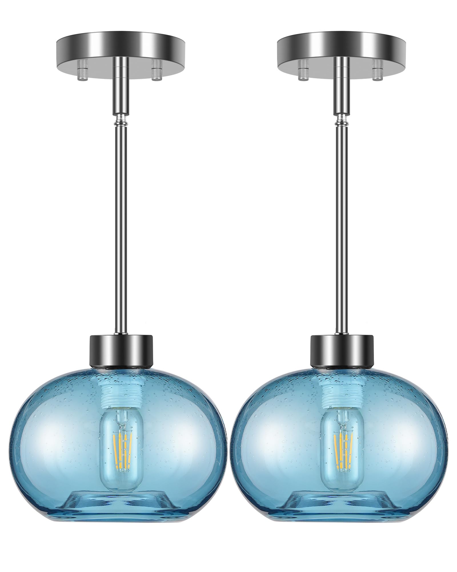 Pendant Lights Kitchen Island, Pendant Light Fixtures with Brushed Nickel Finish, Hand Adjustable Ceiling Light for Kitchen Dining Room Tables, Hanging Lights 2-Pack Bubble Blue U08DDP205