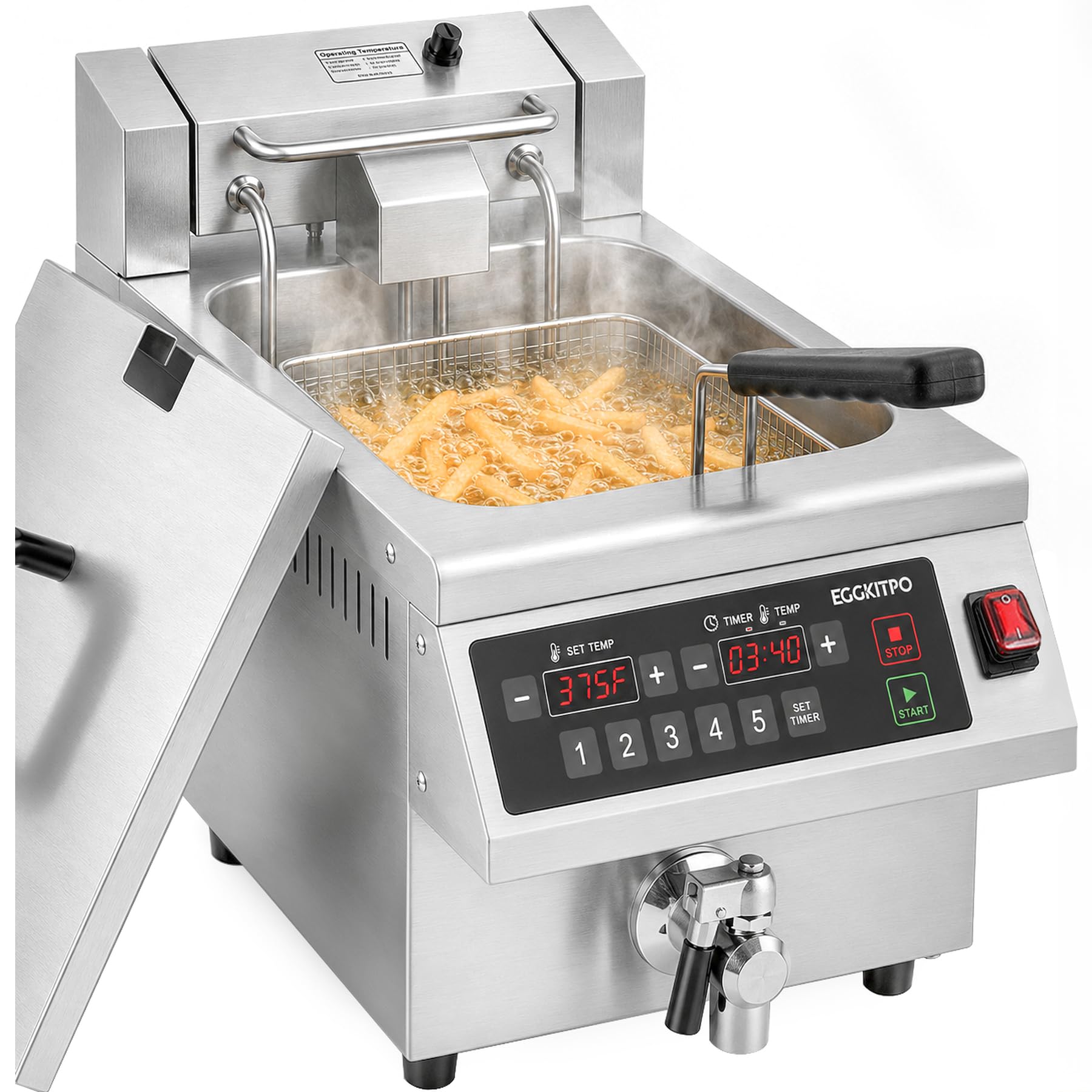 Photo 1 of EGGKITPO 12.6QT Commercial Deep Fryer - 1800W, 120V, Digital Control