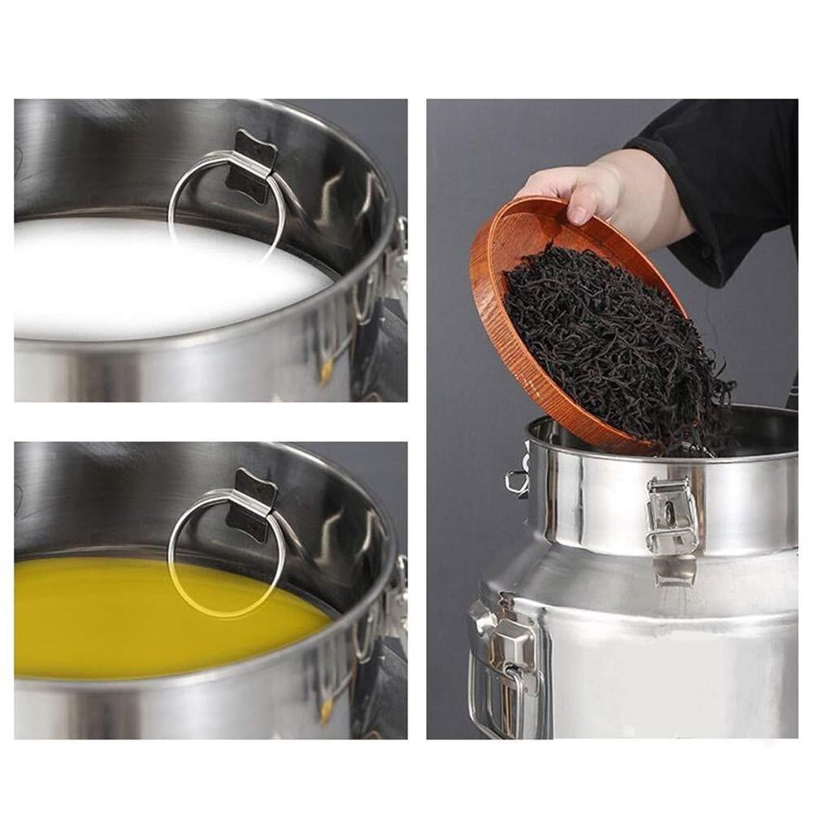 Cubo De Transporte De Leche Lechera De Acero Inoxidable 304, Jarra Para Leche, Olla Para Agua, Barril Para Aceite Con Tapa Sellada Silicona Bote De Leche(64L)
