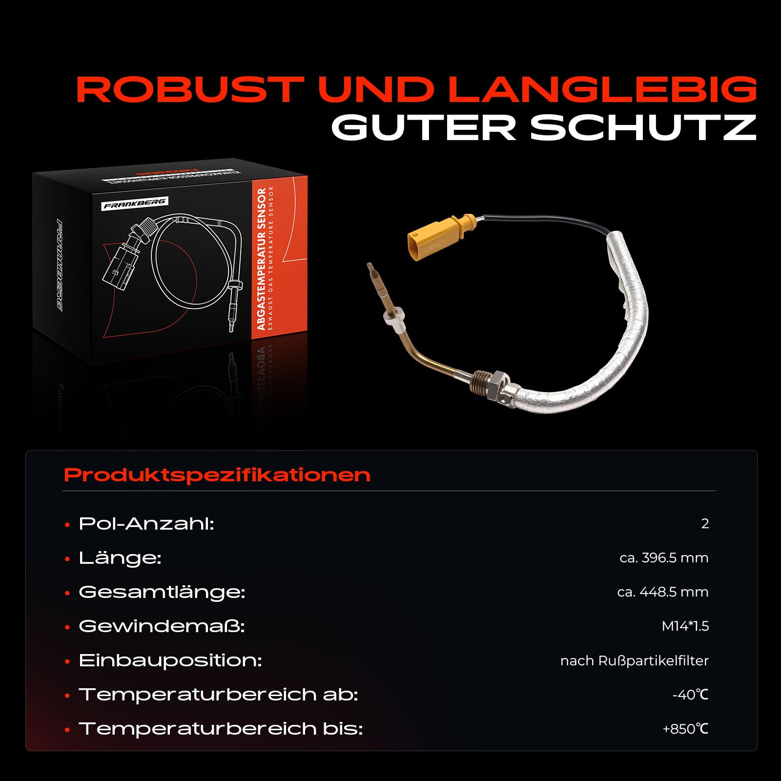 Frankberg Abgastemperatursensor 2-polig Kompatibel mit A6 4G2 4GC Allroad 4GH 4GJ Avant 4G5 4GD A7 Sportback 4GA 4GF Q5 8RB Van 8RB Replace# 4G0906088AB,4G0906088N