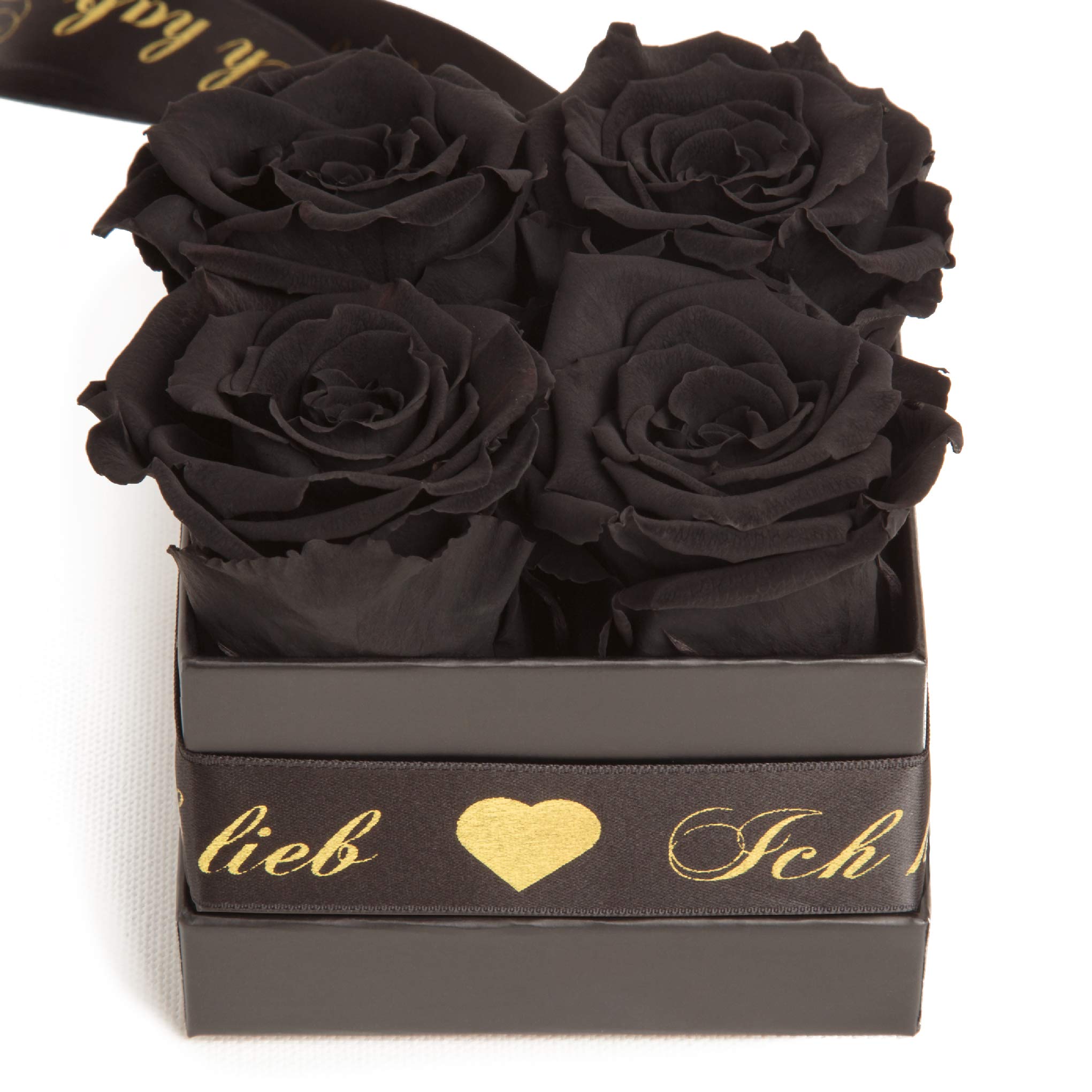 Ich hab Dich lieb Geschenkbox - Infinity Rosenbox echte Schwarze Rosen haltbar 3 Jahre 8,5 x 8,5 cm - Geschenke Valentinstag für Sie (Ich hab Dich lieb, Schwarz)