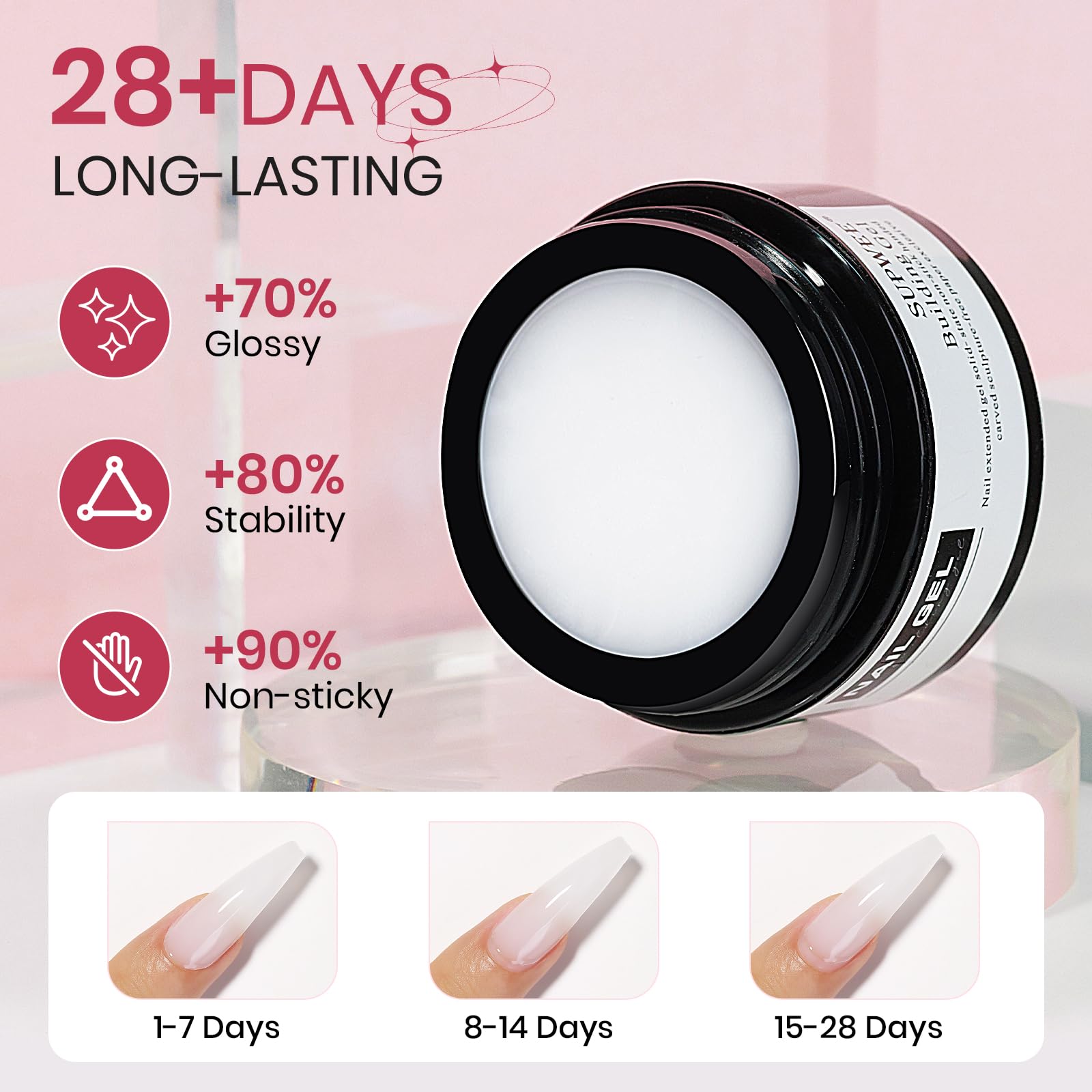 SUPWEE Żel 3D Nail Art, nieprzywierający żel do przedłużania paznokci Solid Builder Gel | Żel do rzeźbienia 3D Wielofunkcyjna rzeźba Nail Art do paznokci DIY & Salon Biały Nude 14 g