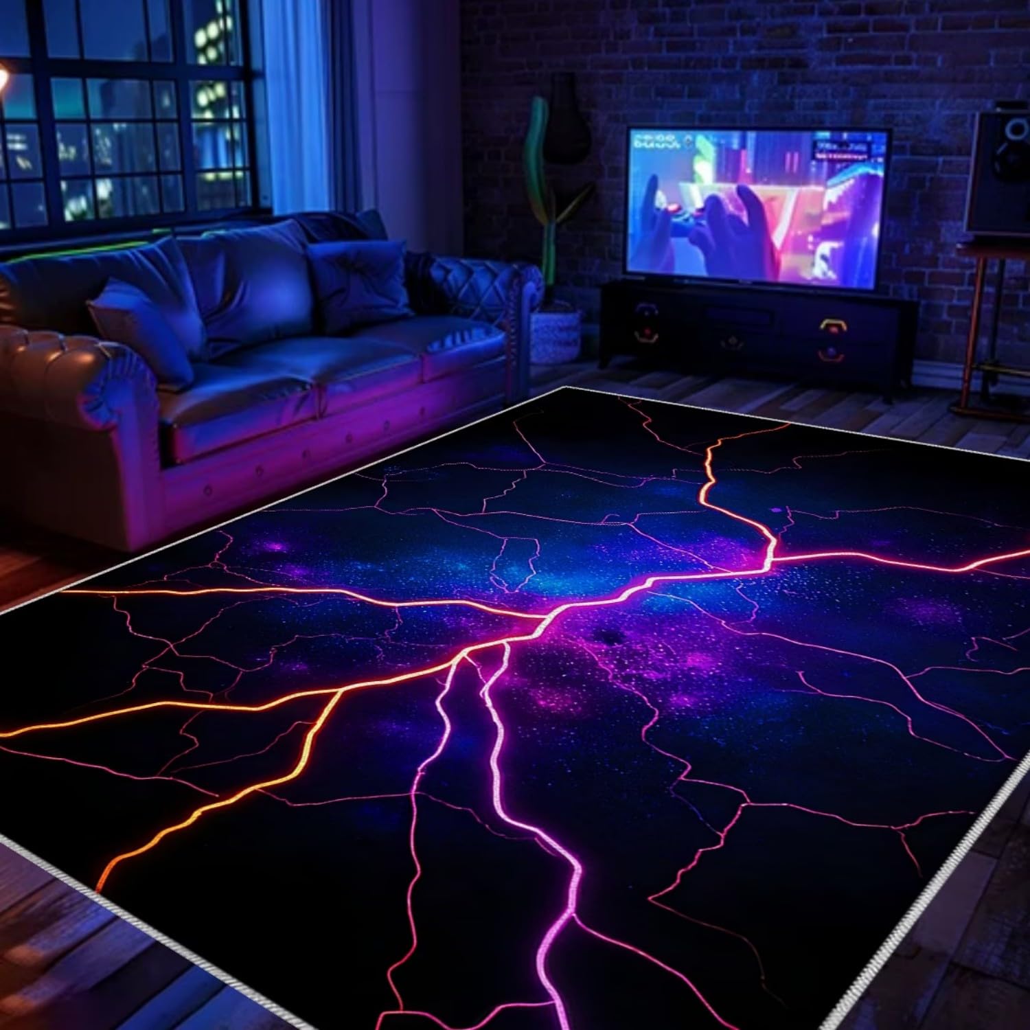 RICAUOU Starry Sky Area Carpet, 180x230cm 3D Cool Lightning Purple Galaxy Indoor Washable Carpet, Soft, Non-slip and Non-shedding Floor Rugs Mat for Living Room, Bedroom, Game Room, and Home Decor — image 1
