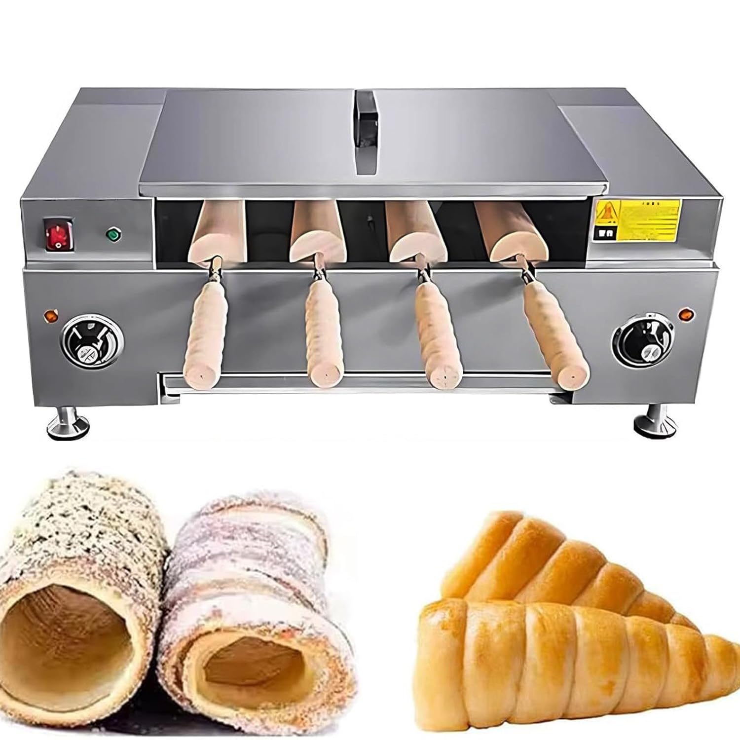 Elektryczny Piec Kominowy Z 4 WałKami Do Pieczenia Ciasta, Grill Ze Stali Nierdzewnej O Mocy 3000 W Do RożKóW Lodowych, WytrzymałY Piec Kominowy Do Wypieku Ciast I DeseróW