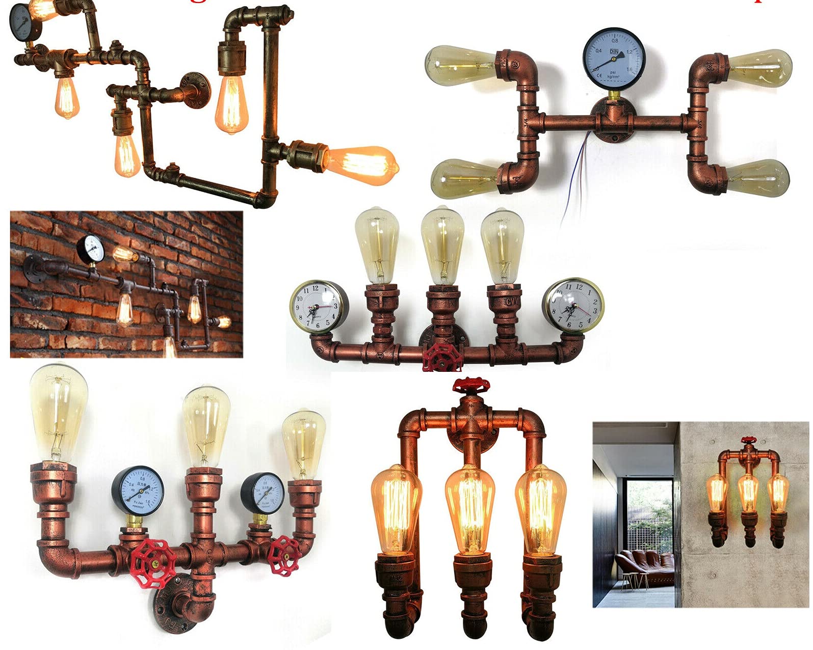 Industriel Applique Murale Steampunk Tuyau D'eau Lampe Murale Edison Base De Lampe E27 Art Déco Luminaire Lampe De Mur Pour Café Bar Salon Chambre à Coucher Couloir,B