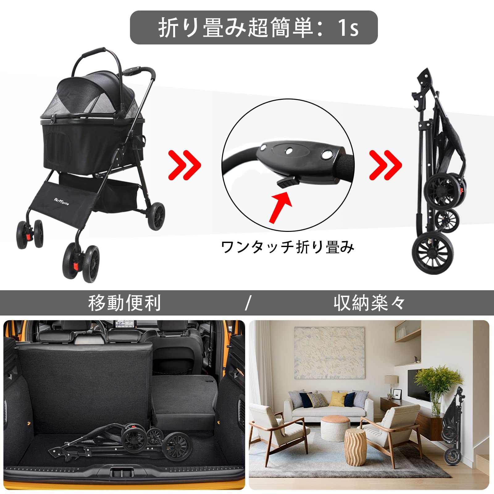 Amazon.co.jp: ペットカート 前輪360°回転 折りたたみ 小型犬用