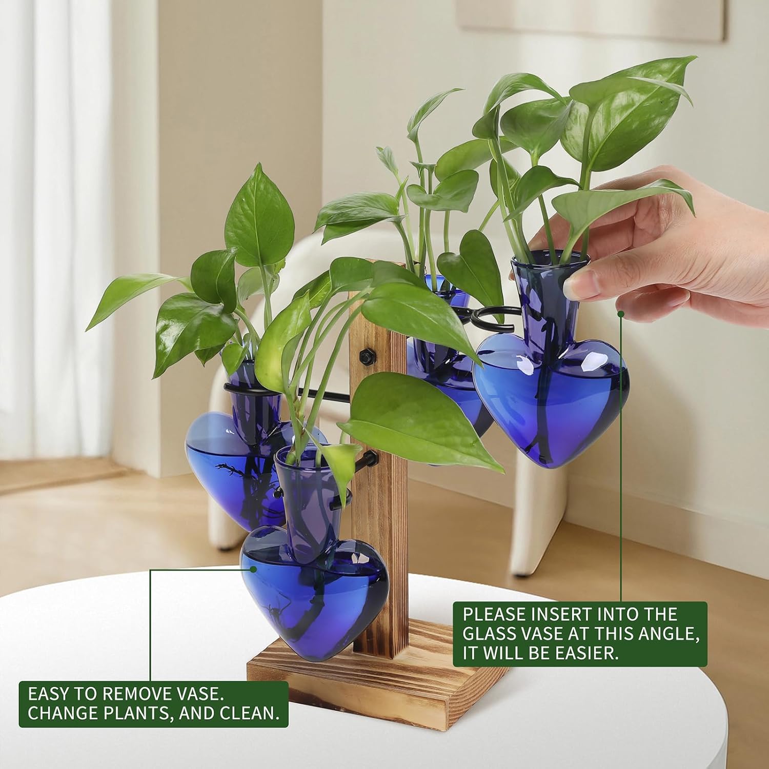 Plant Terrarium Propagation Stations with Wooden Stand, Glass Vase for Indoor Hydroponics Home Garden Office Decoration Gift for Women - 4 Love Bulb Vase - Image 3