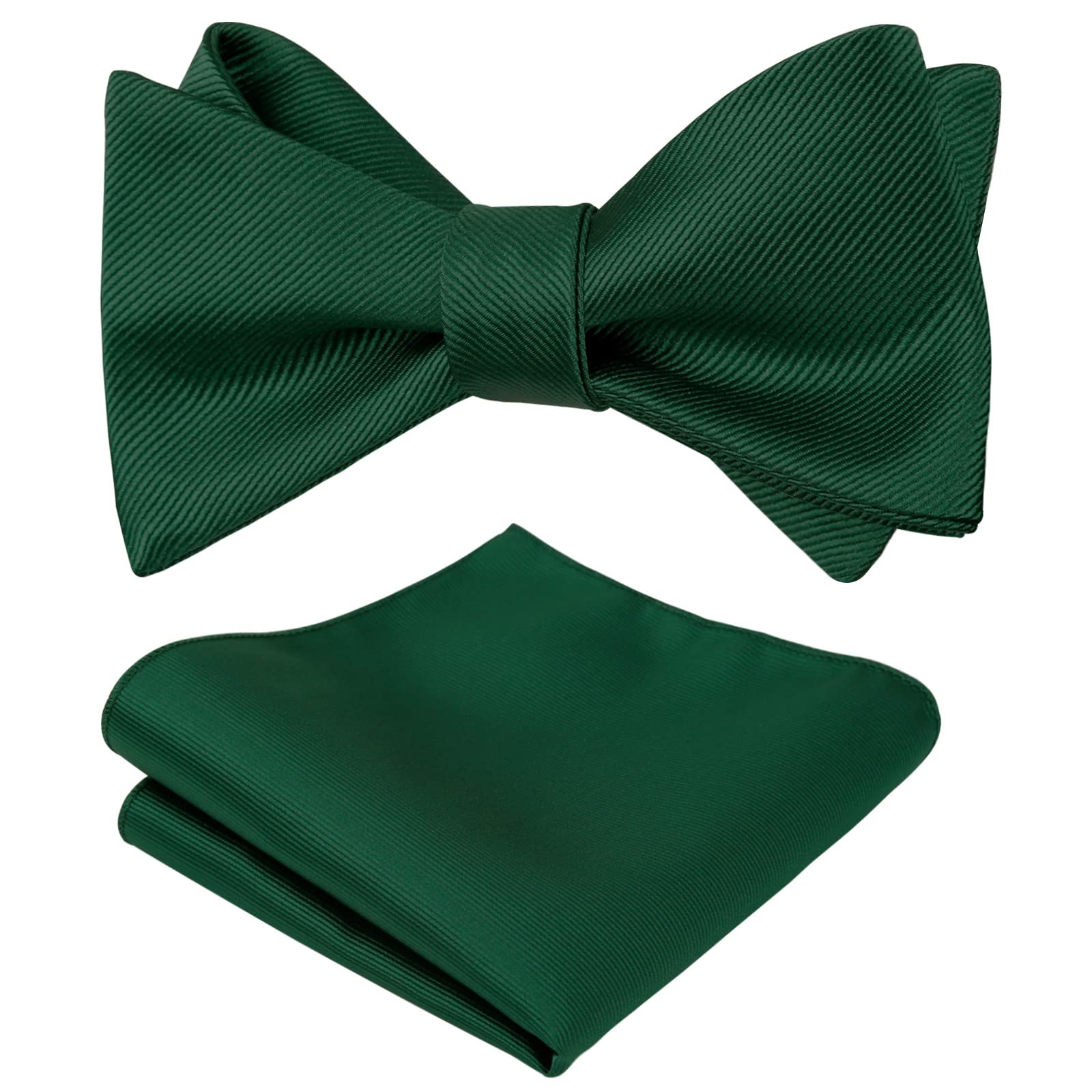 Alizeal Men's 055-Dark Green Classic Self Bow Tie And Hanky Set, Dark Green