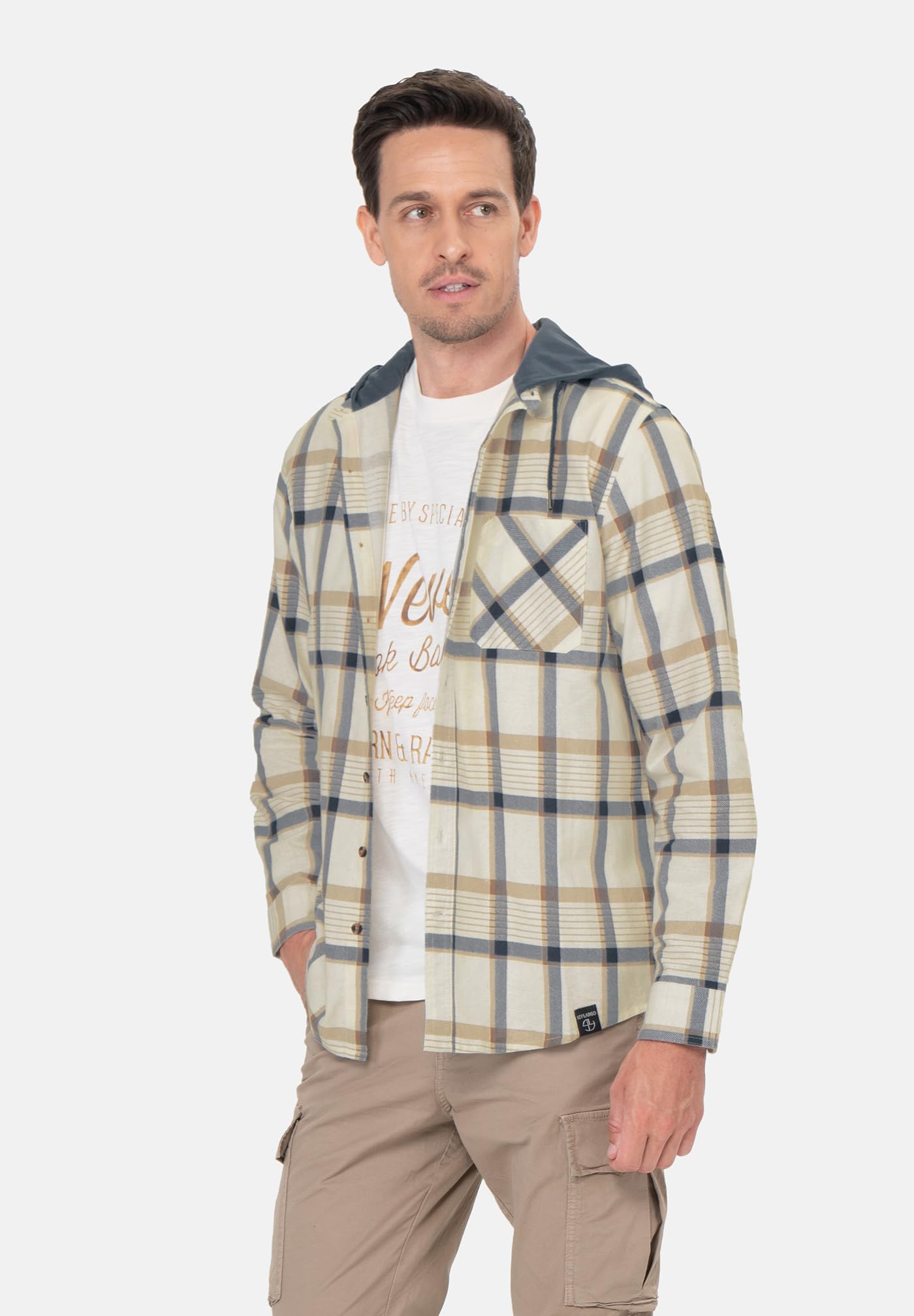 KEY LARGO Koszula Mężczyźni Klcatania 1/1 Hoodie-checks
